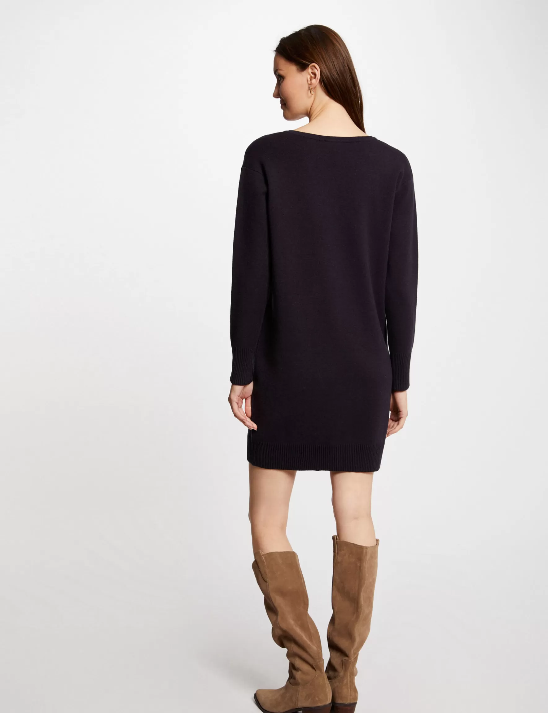 Clothes MORGAN ^Short straight knitted dress ladies' navy