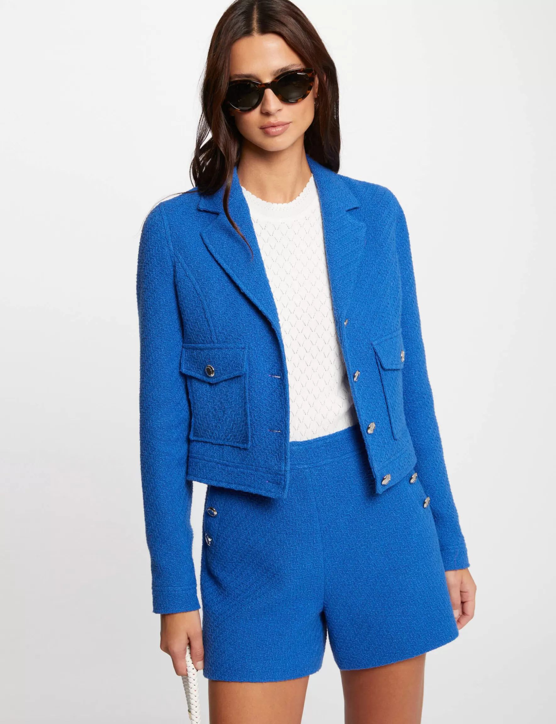 Clothes MORGAN ^Short tweed jacket ladies' blue