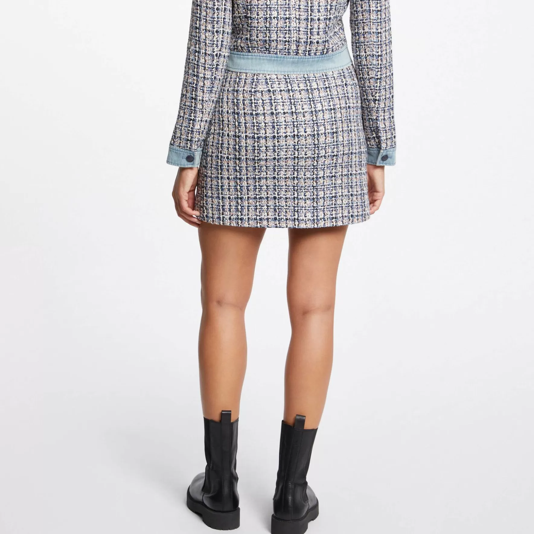 Clothes MORGAN ^Short tweed skirt with denim details ladies' multico