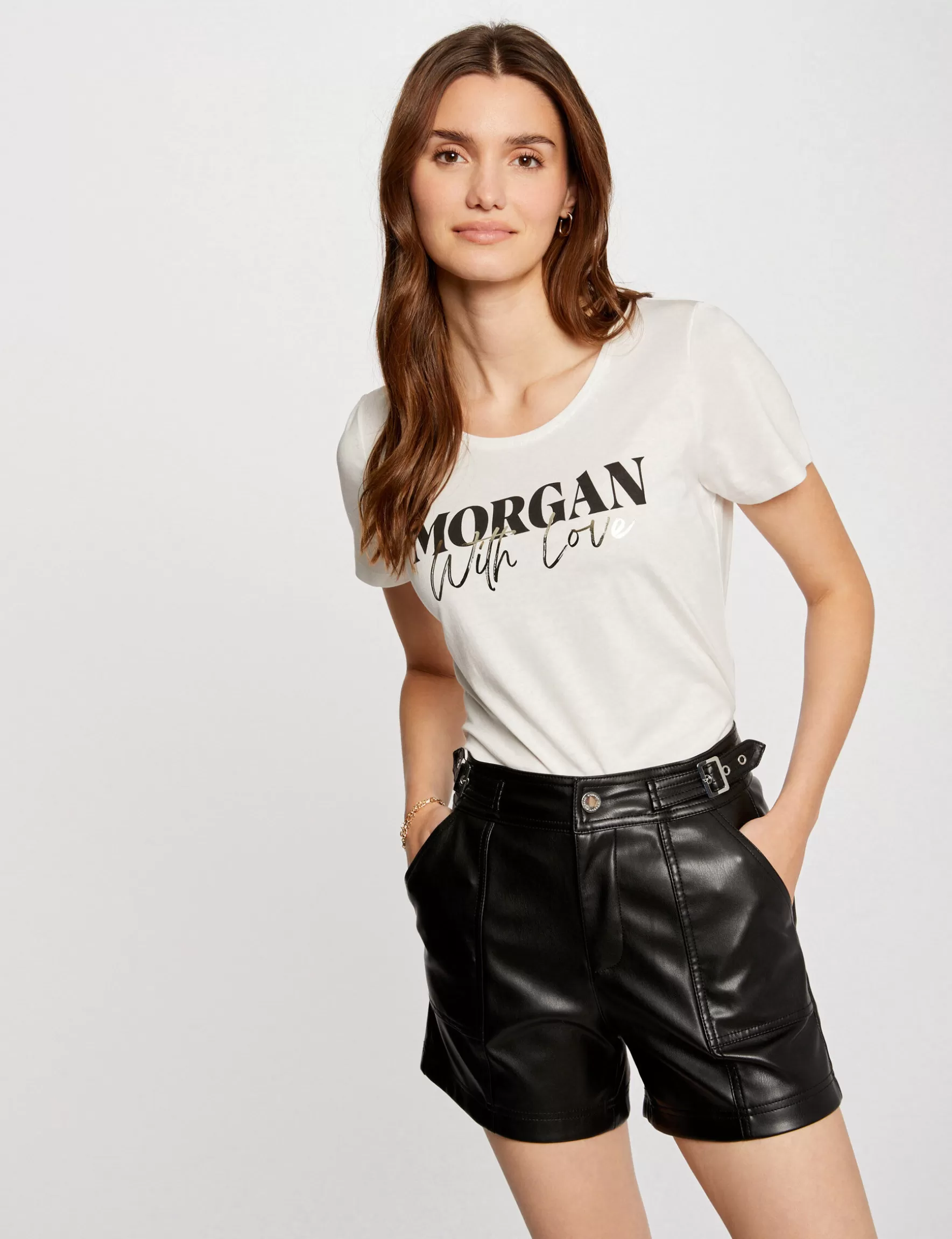 Clothes MORGAN ^Short-sleeved t-shirt ladies' ecru