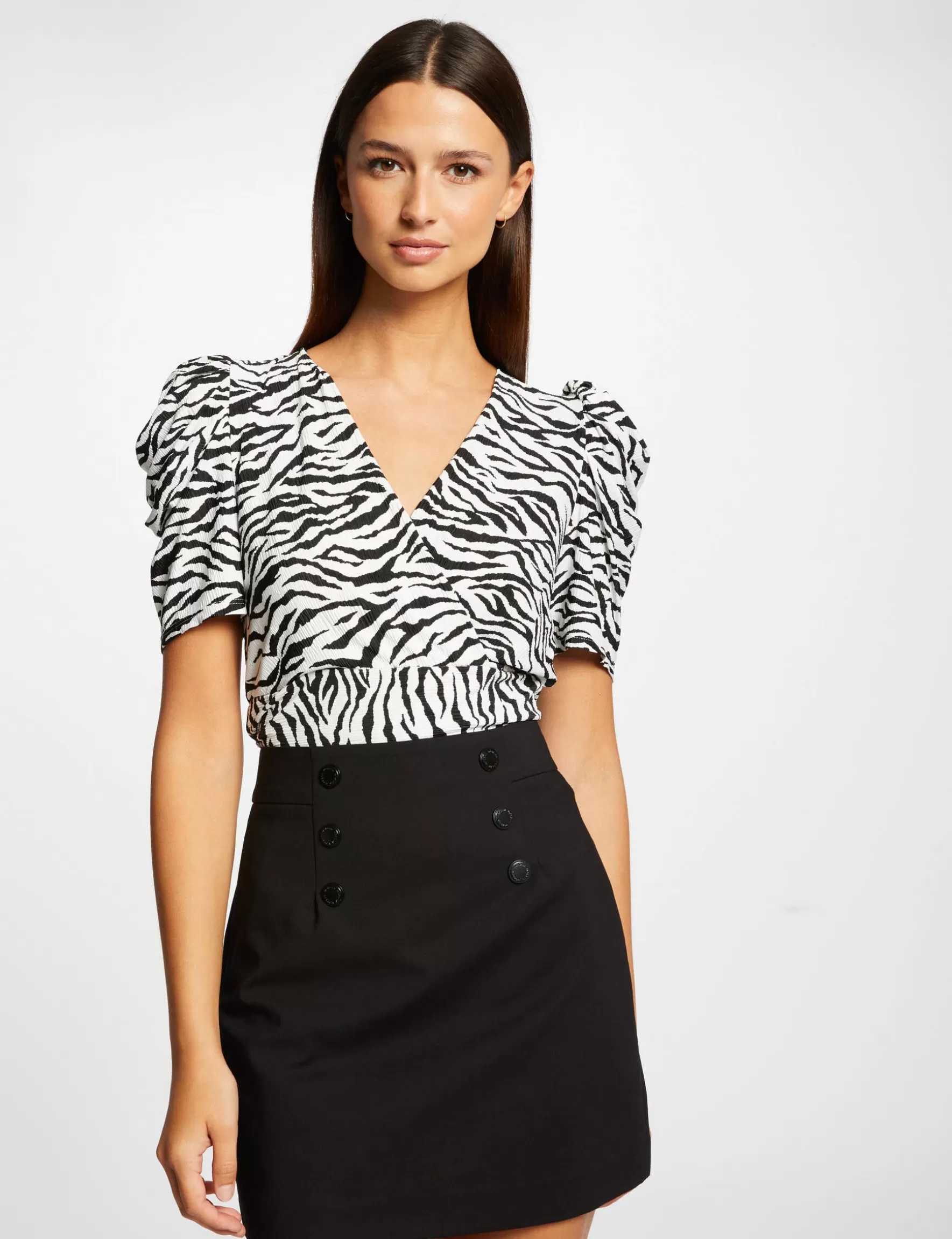 Clothes MORGAN ^Short-sleeved t-shirt zebra print ladies' multico