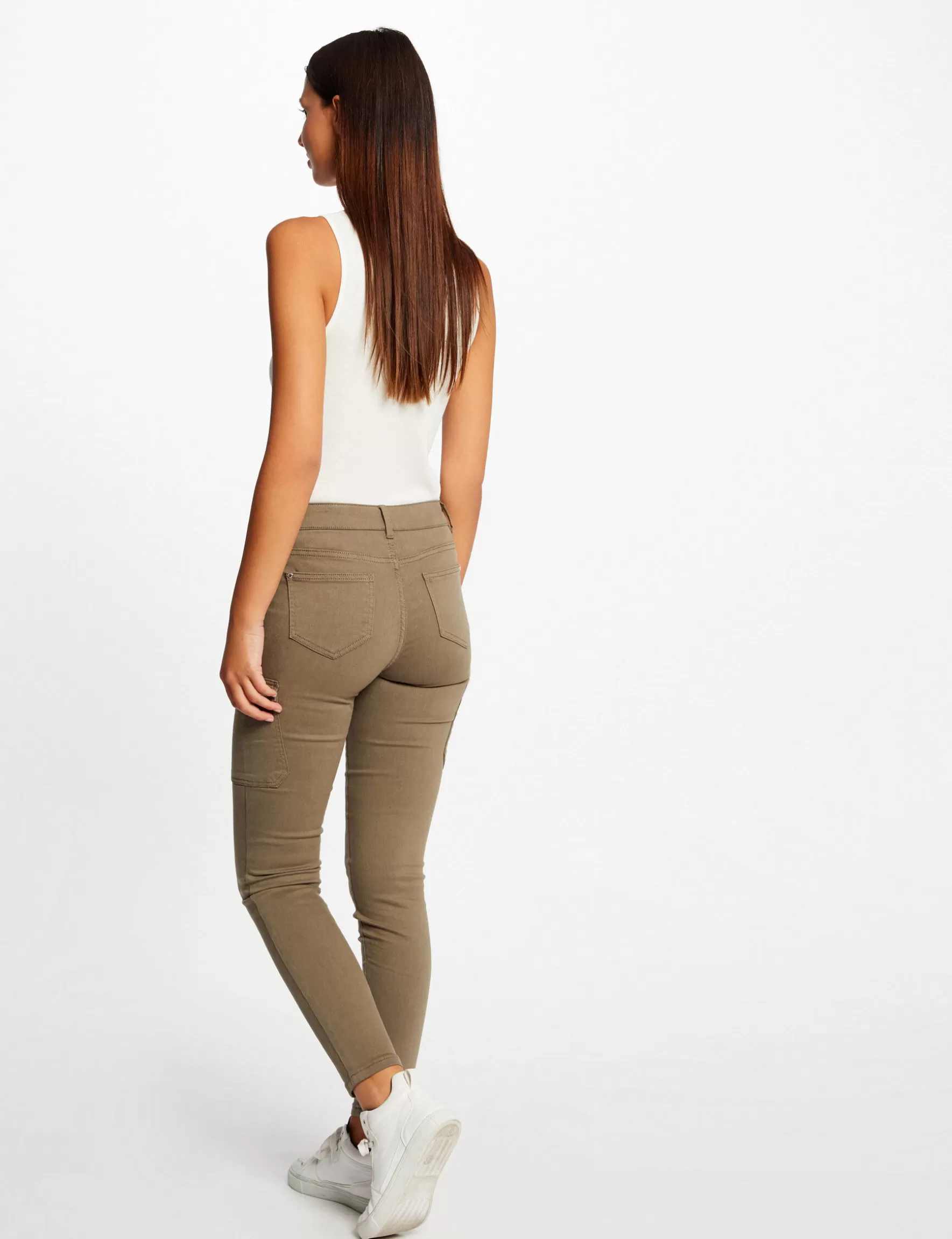 Clothes MORGAN ^Skinny cargo trousers with buttons khaki green ladies' khaki_green