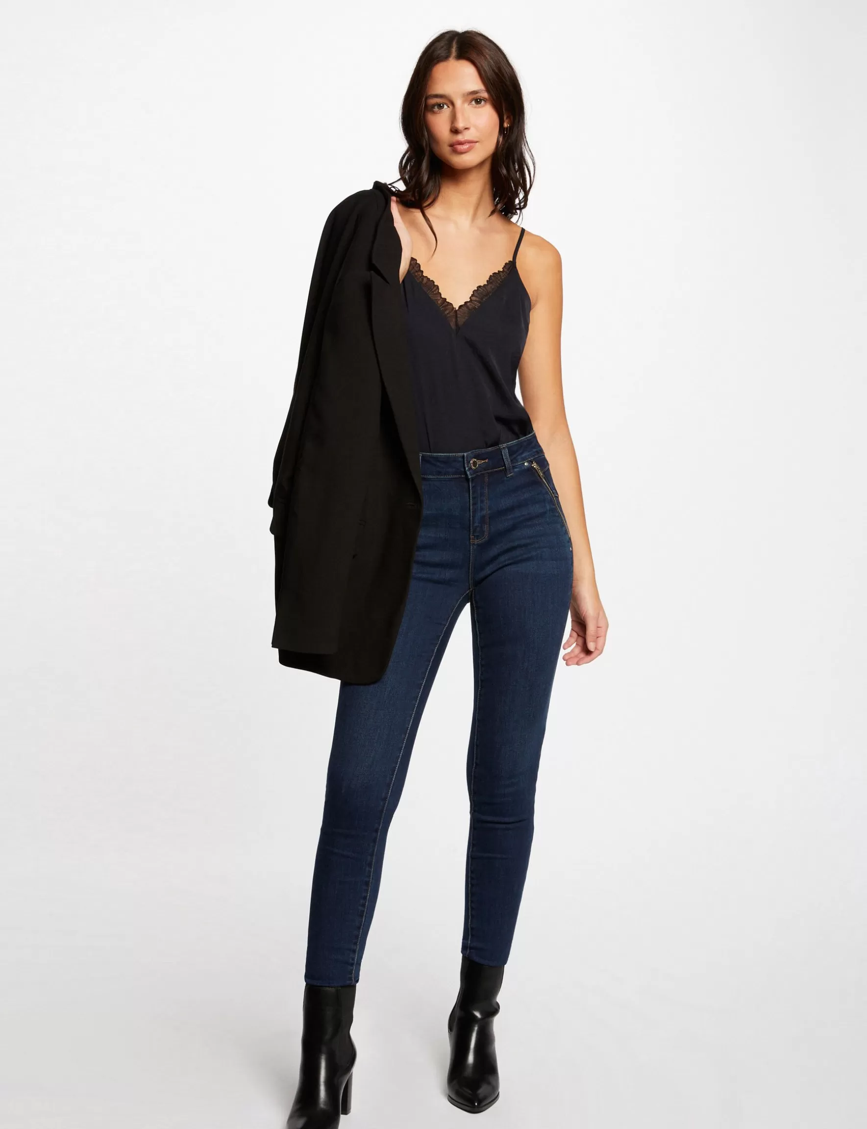 Clothes MORGAN ^Skinny jeans with zipped details raw denim ladies' raw_denim