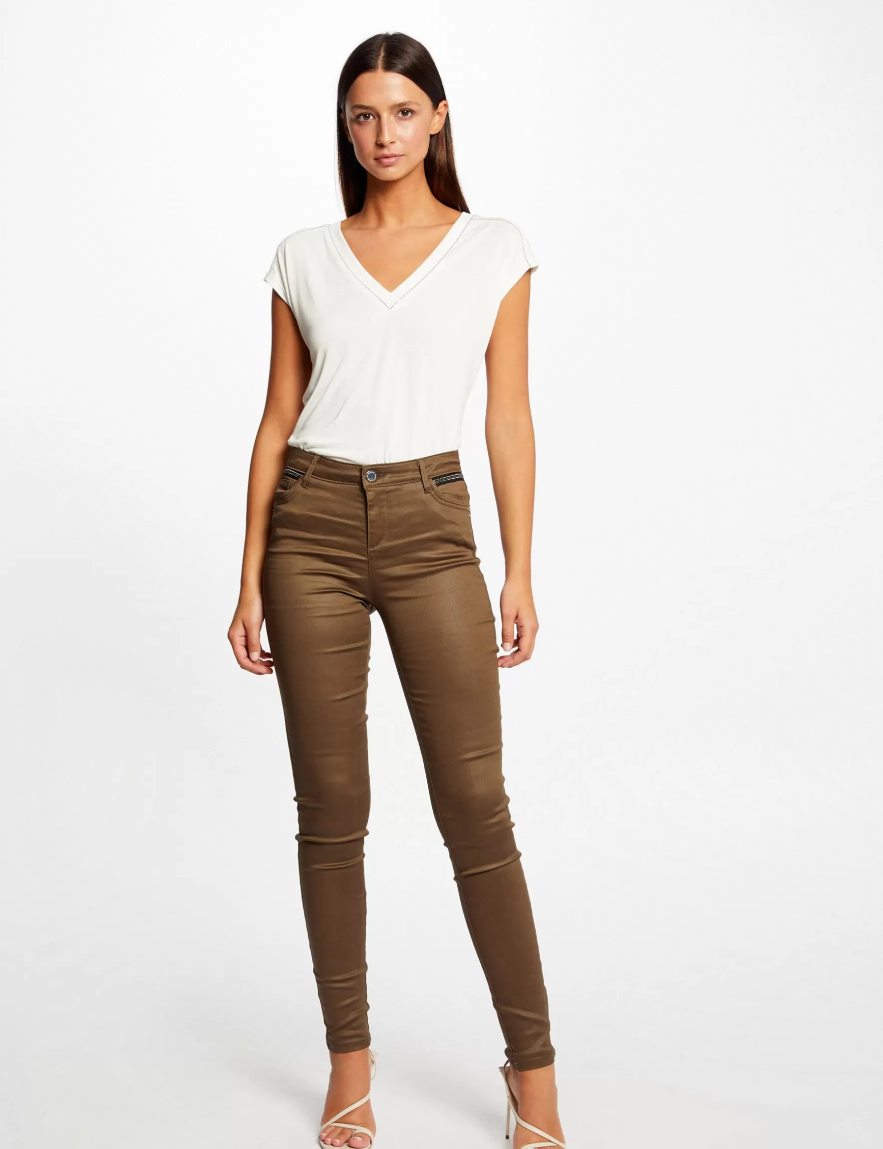 Clothes MORGAN ^Skinny trousers wet effect ladies' mid-green