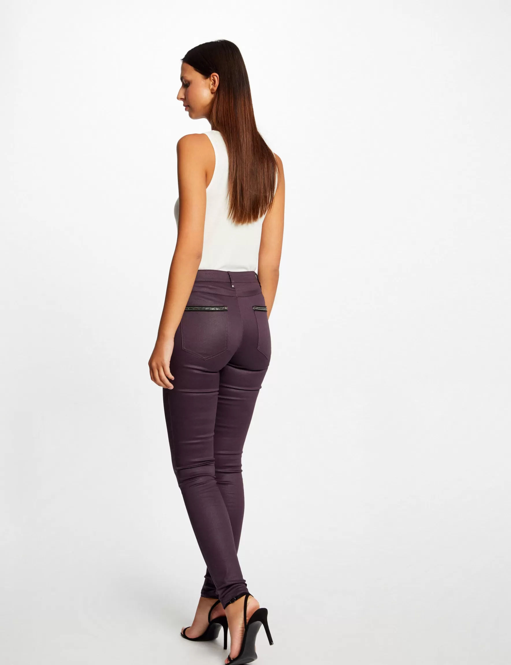 Clothes MORGAN ^Skinny trousers wet effect ladies' plum