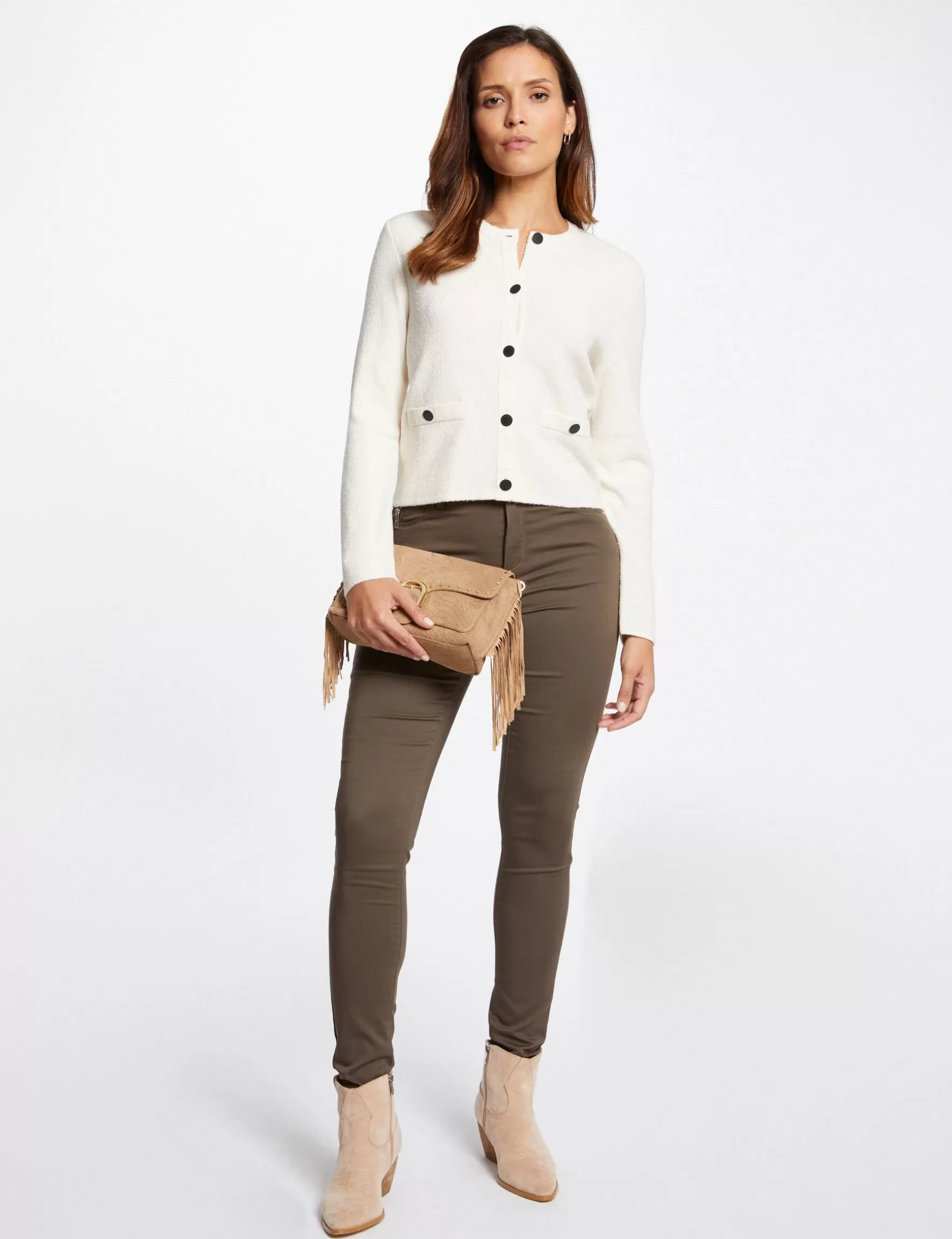 Clothes MORGAN ^Skinny trousers with satin effect khaki green ladies' khaki_green