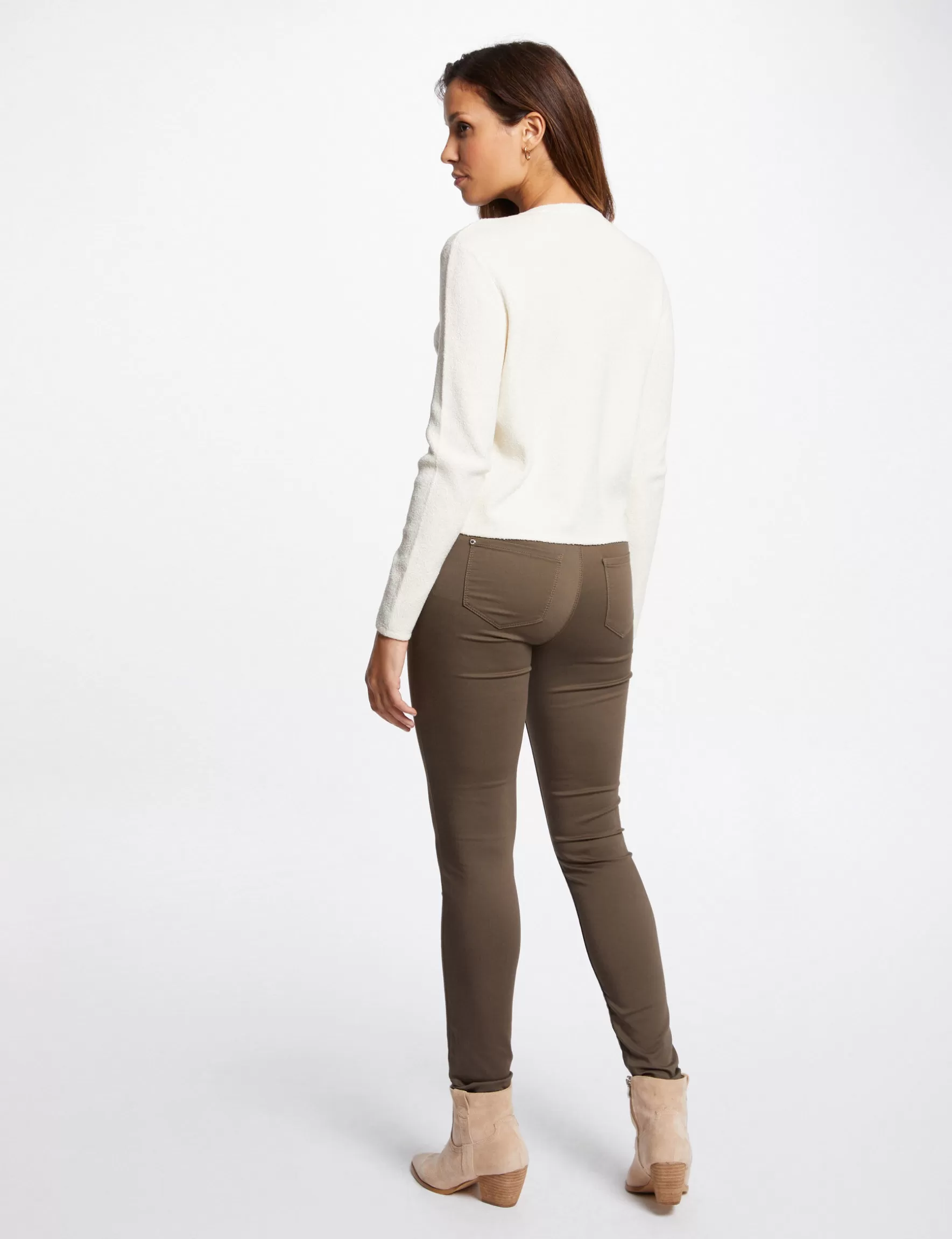 Clothes MORGAN ^Skinny trousers with satin effect khaki green ladies' khaki_green