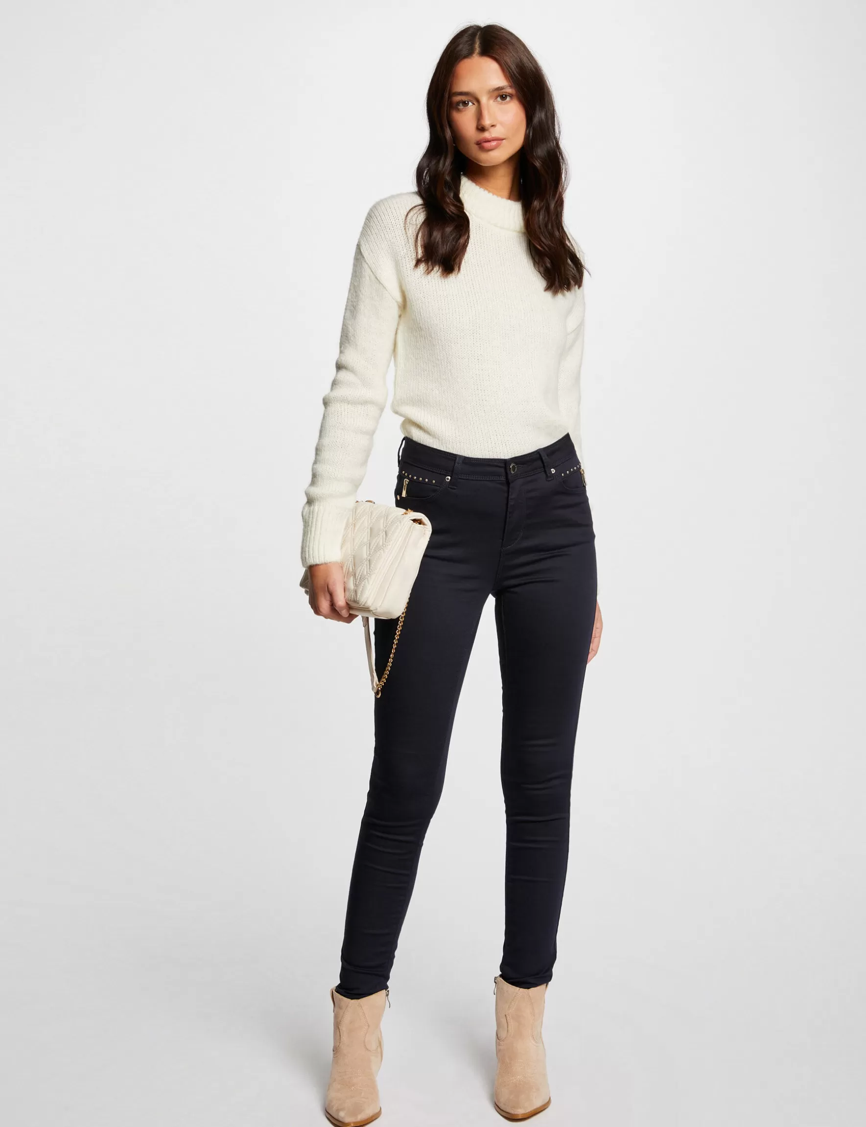 Clothes MORGAN ^Skinny trousers with satin effect ladies' navy