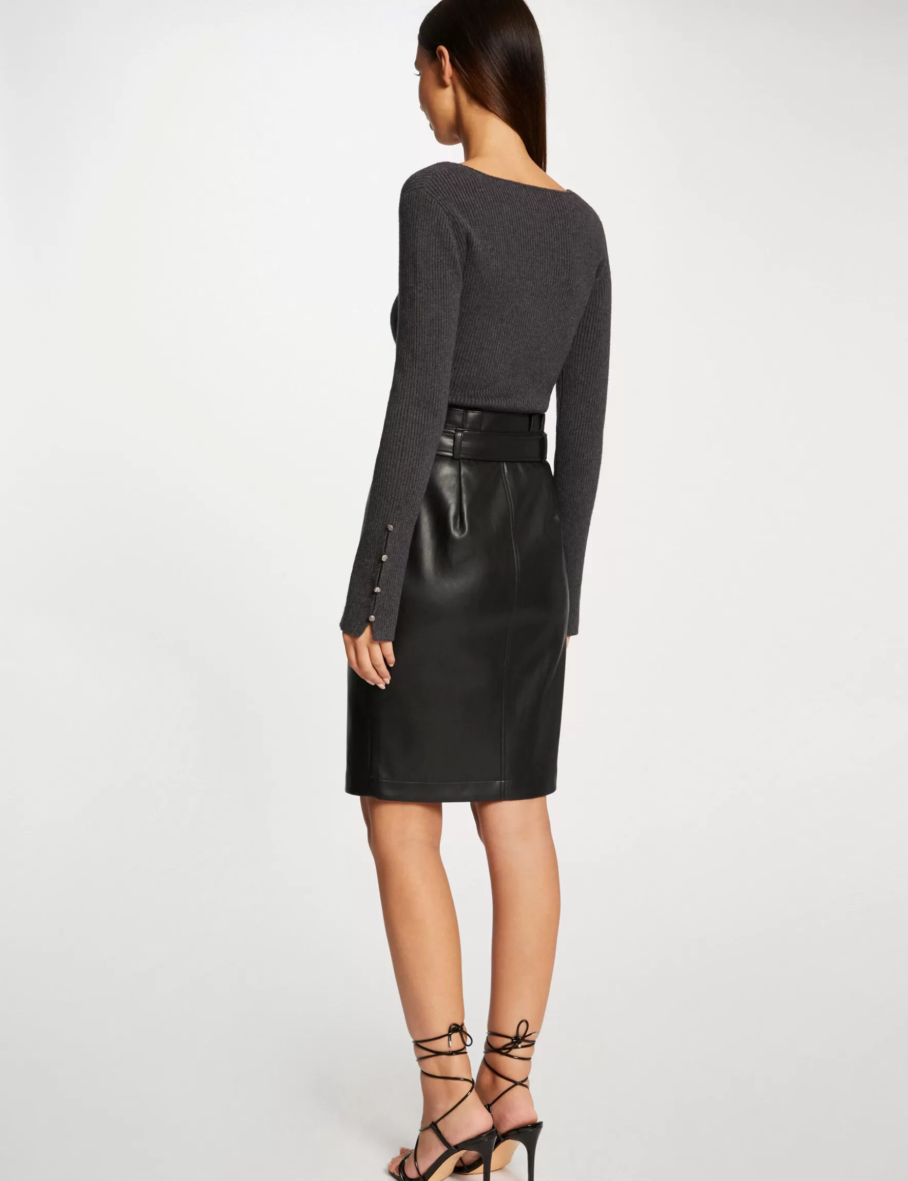 Clothes MORGAN ^Straight belted skirt in faux leather ladies' black