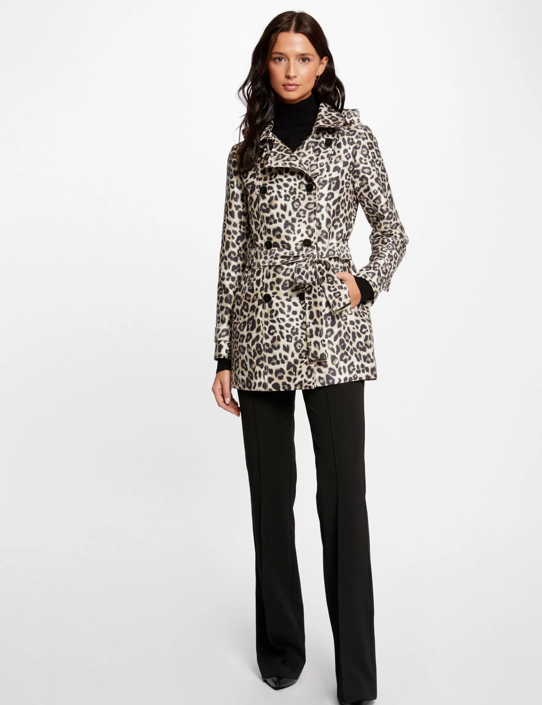 Clothes MORGAN ^Straight belted trenchcoat leopard print ladies' multico