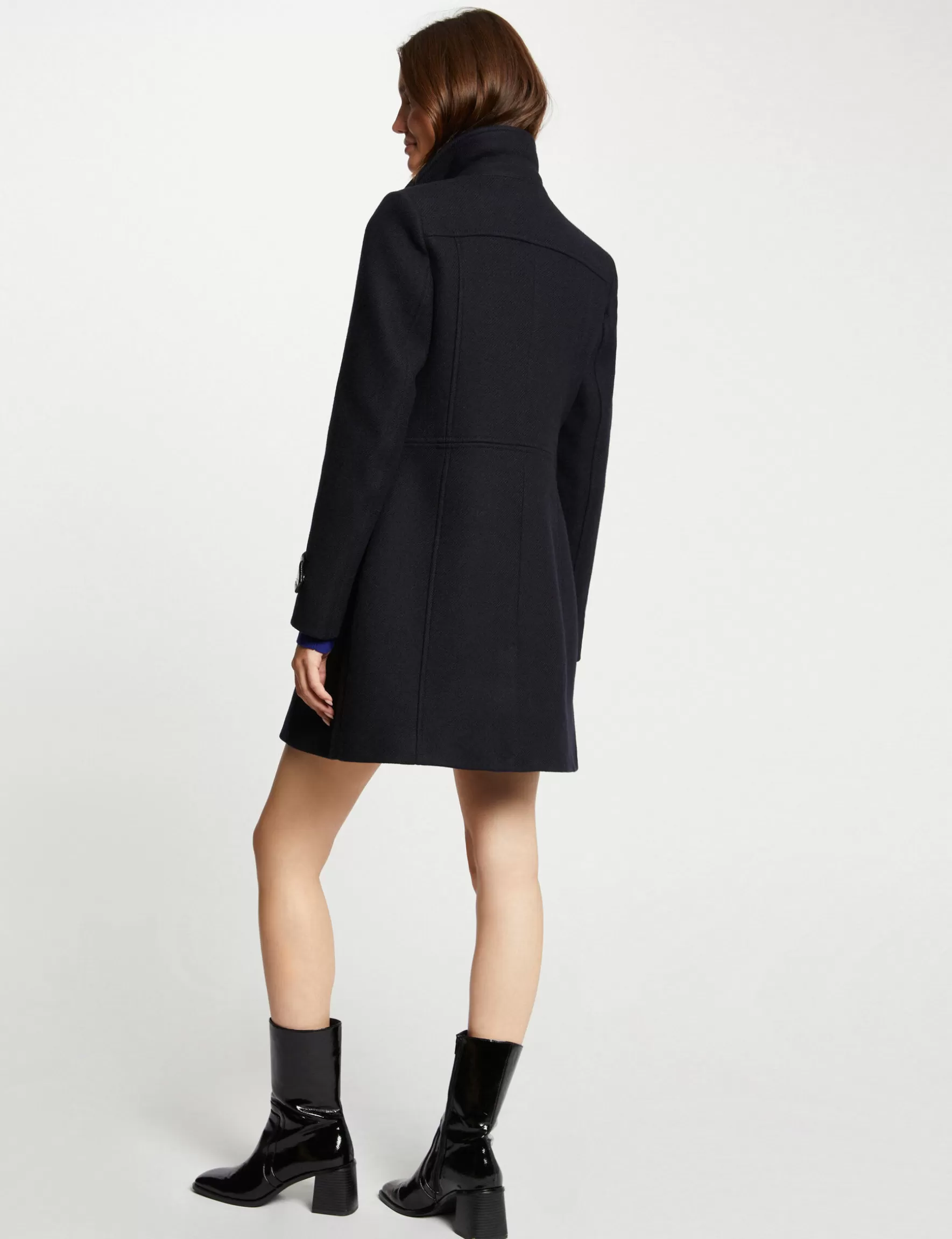 Clothes MORGAN ^Straight coat faux leather details ladies' navy