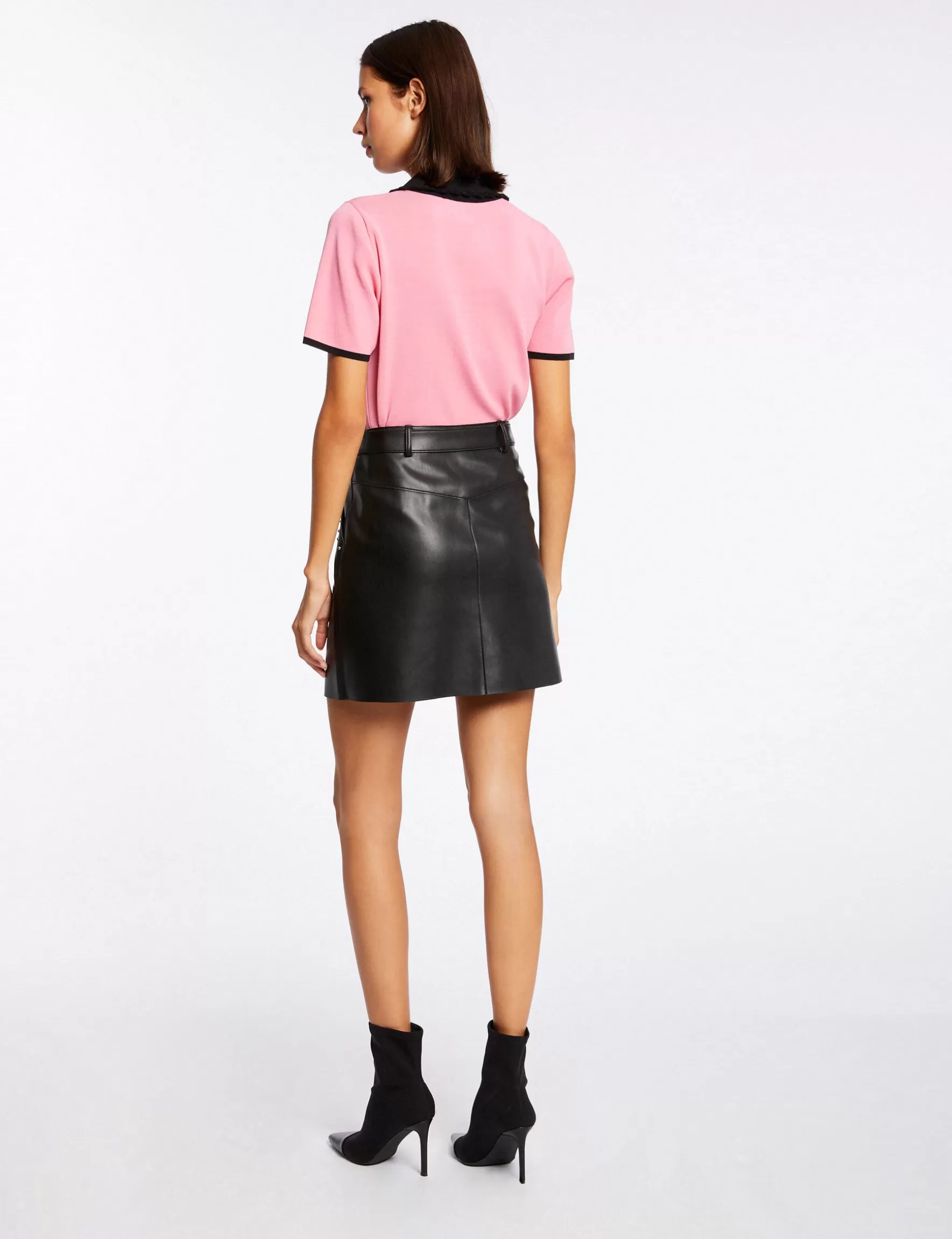 Clothes MORGAN ^Straight faux leather skirt with studs ladies' black