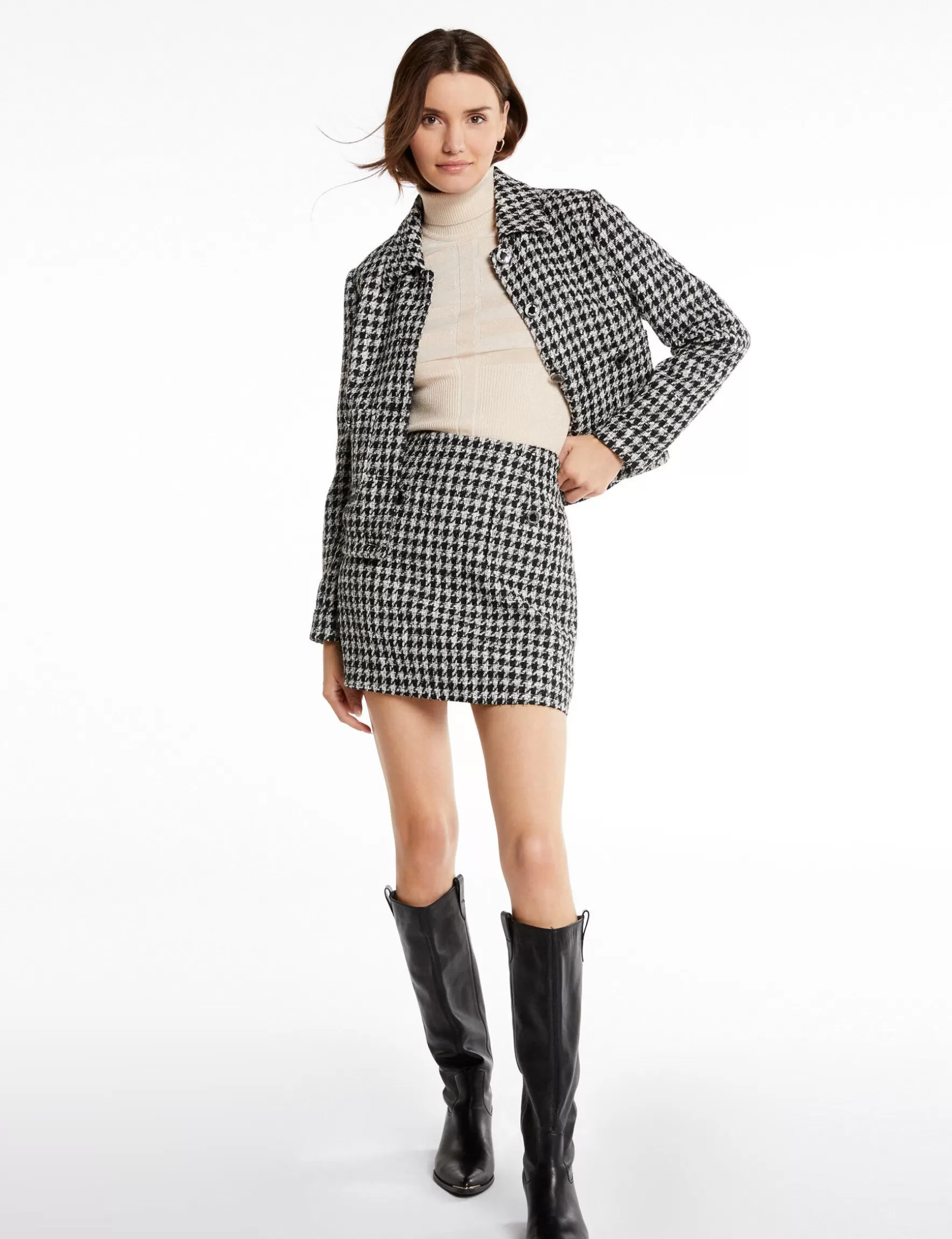 Clothes MORGAN ^Straight jacket with houndstooth print ladies' black