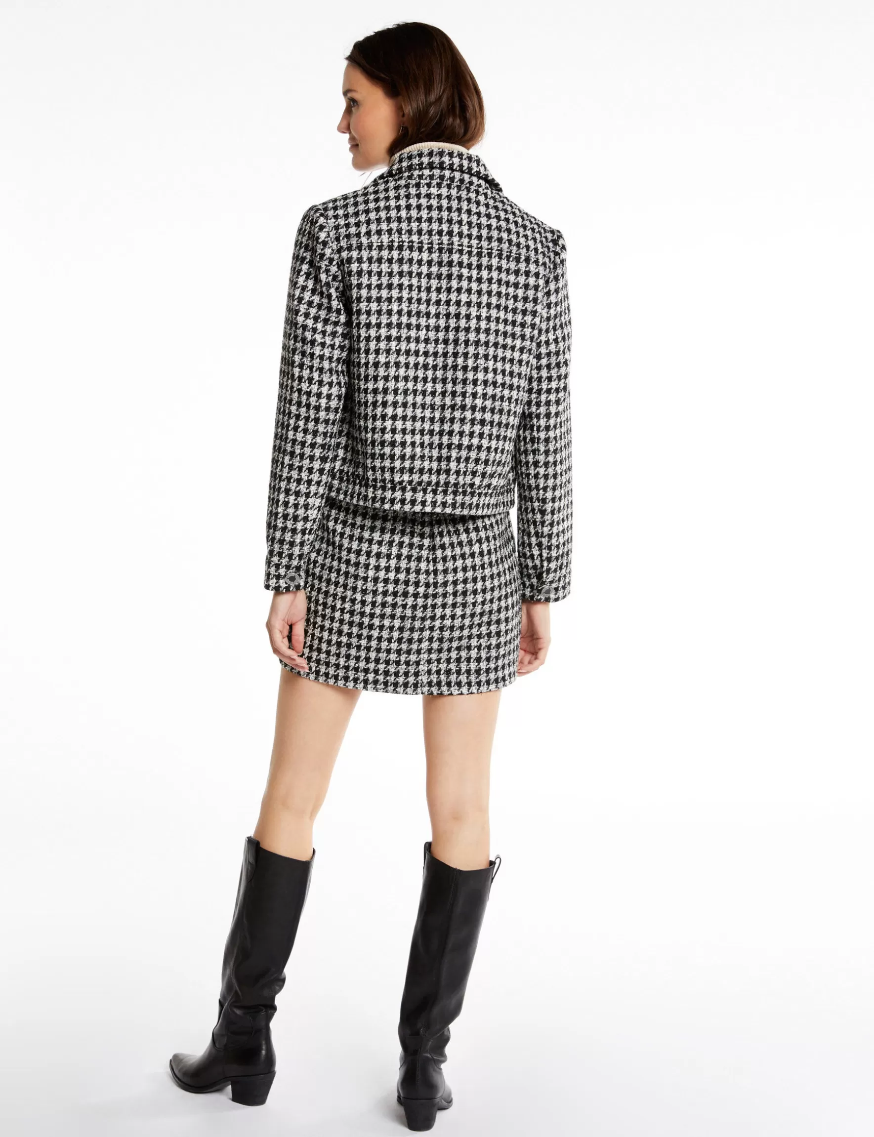 Clothes MORGAN ^Straight jacket with houndstooth print ladies' black