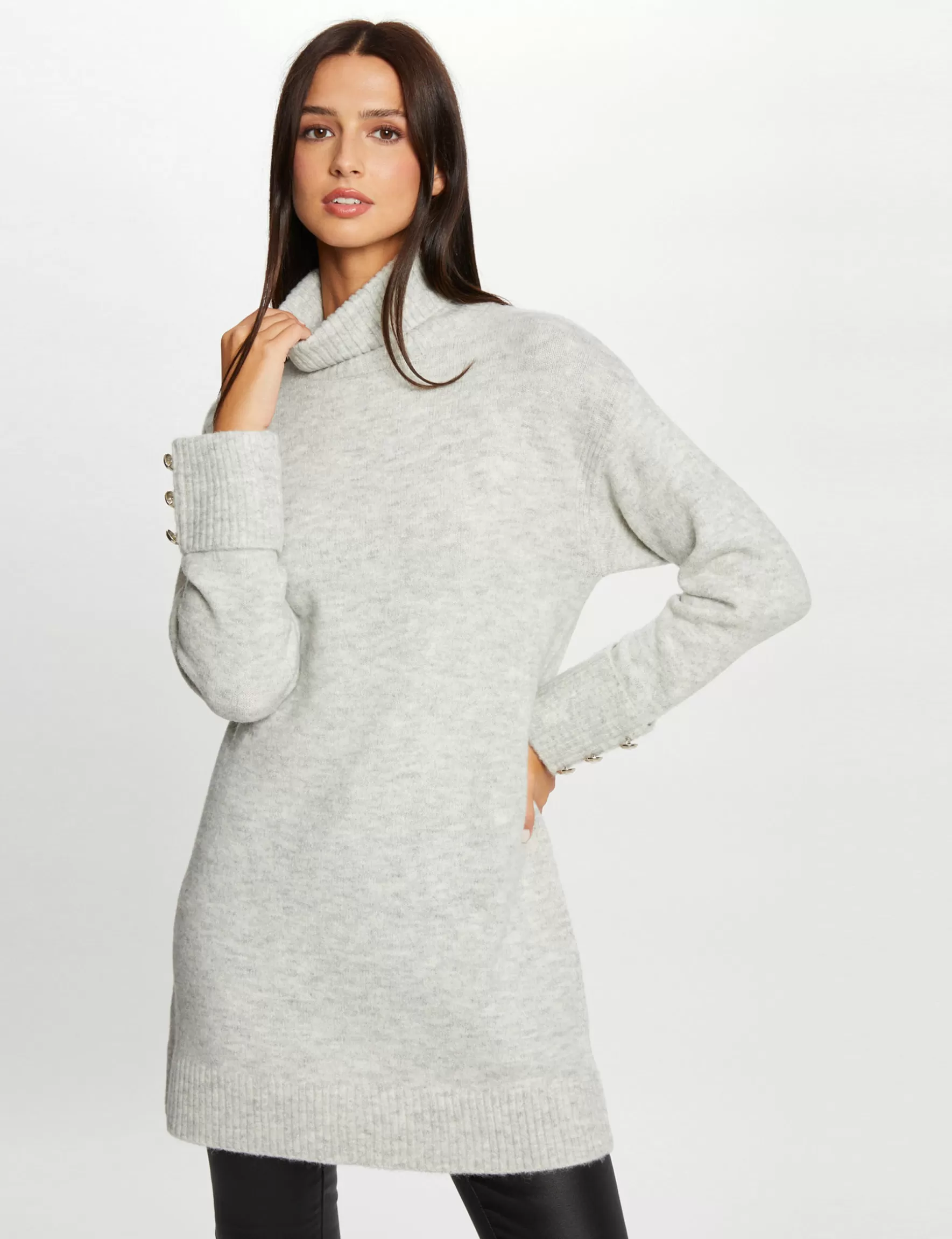 Clothes MORGAN ^Straight jumper dress with turtleneck ladies' mid-grey