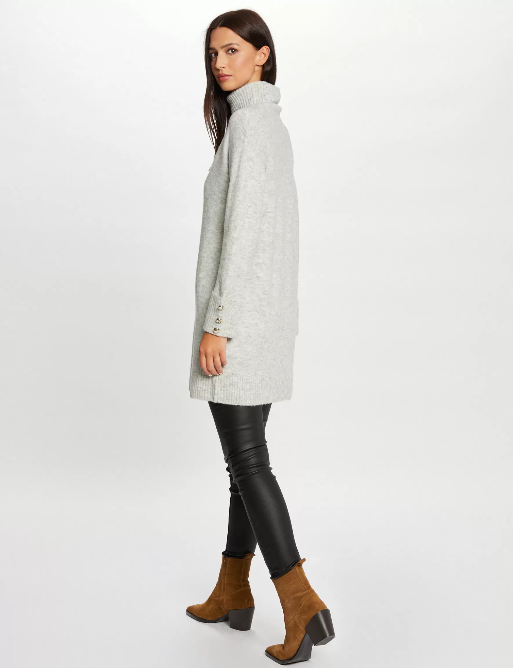 Clothes MORGAN ^Straight jumper dress with turtleneck ladies' mid-grey