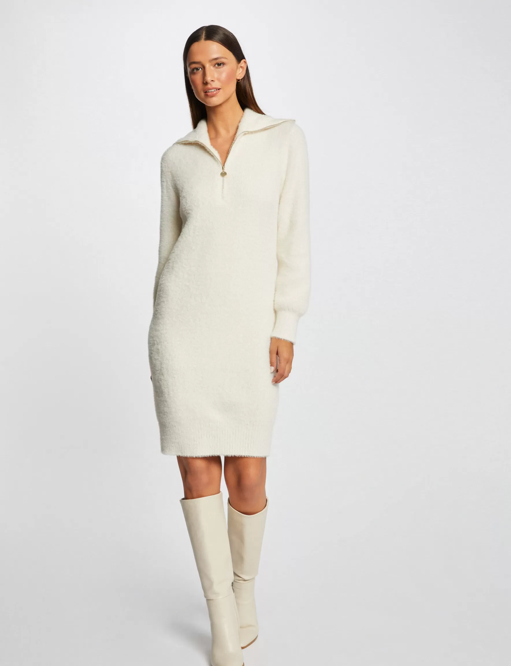 Clothes MORGAN ^Straight jumper dress zipped-rollneck ladies' ivory