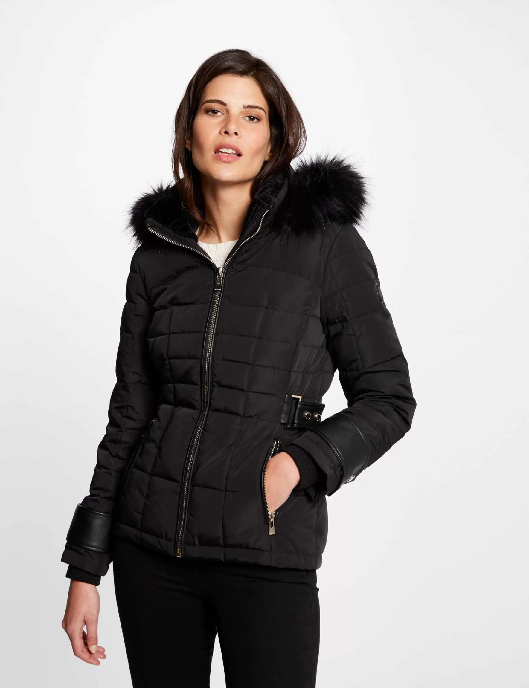 Clothes MORGAN ^Straight padded jacket with hood ladies' black