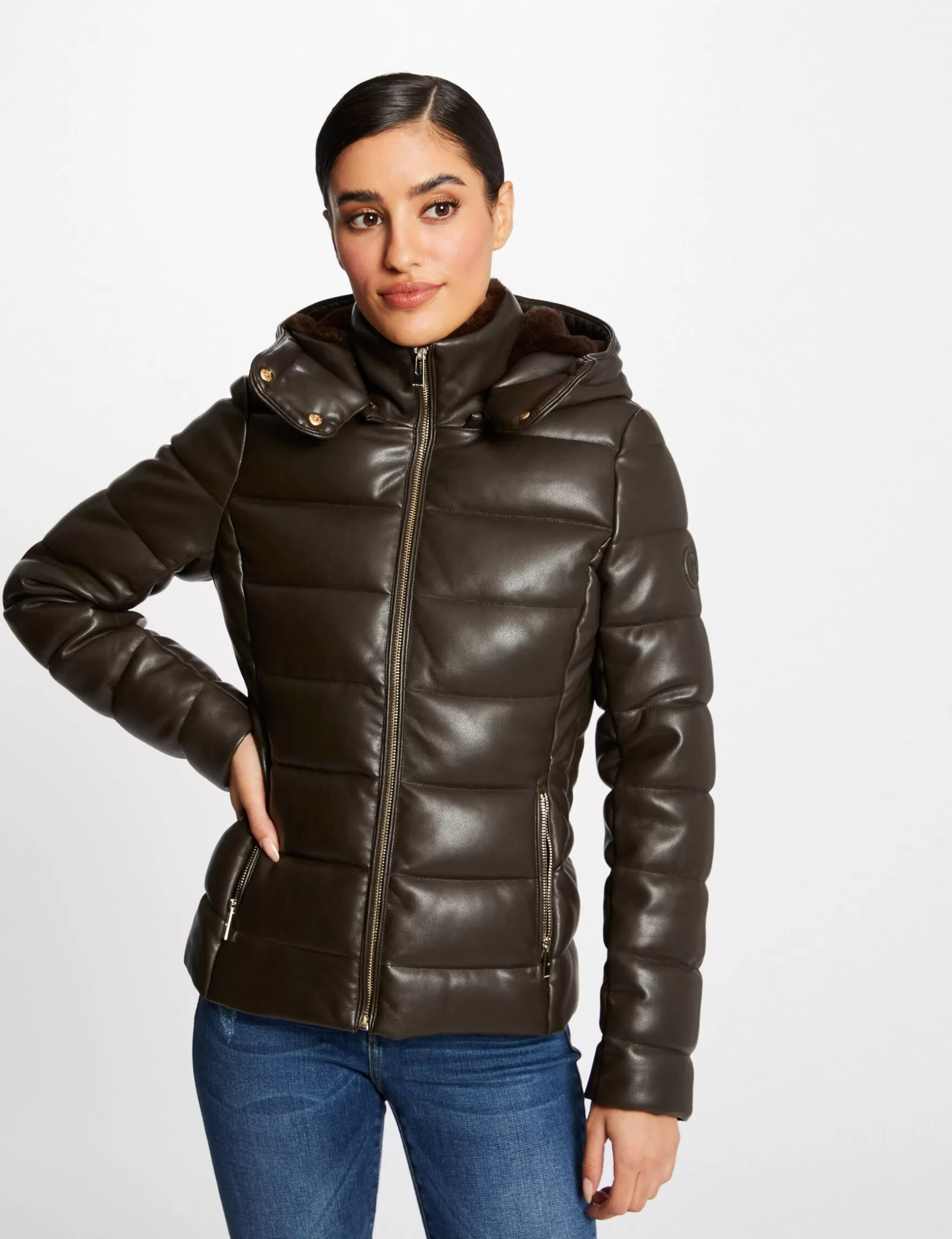 Clothes MORGAN ^Straight padded jacket with hood chestnut brown ladies' chestnut_brown