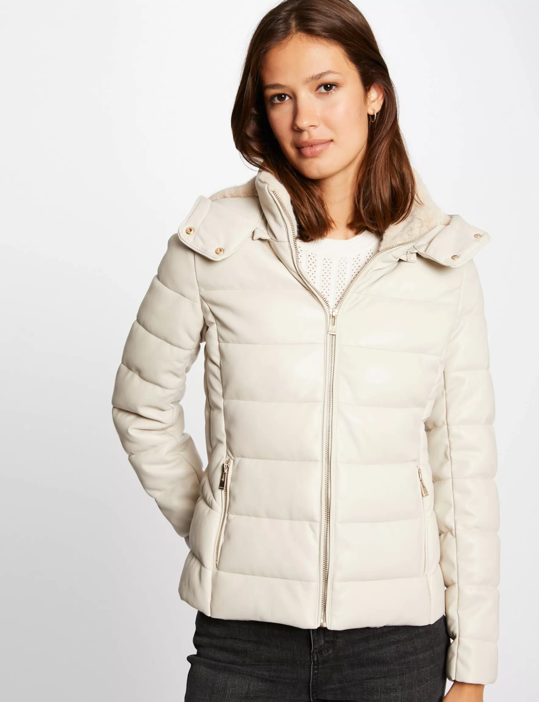 Clothes MORGAN ^Straight padded jacket with hood ladies' ivory