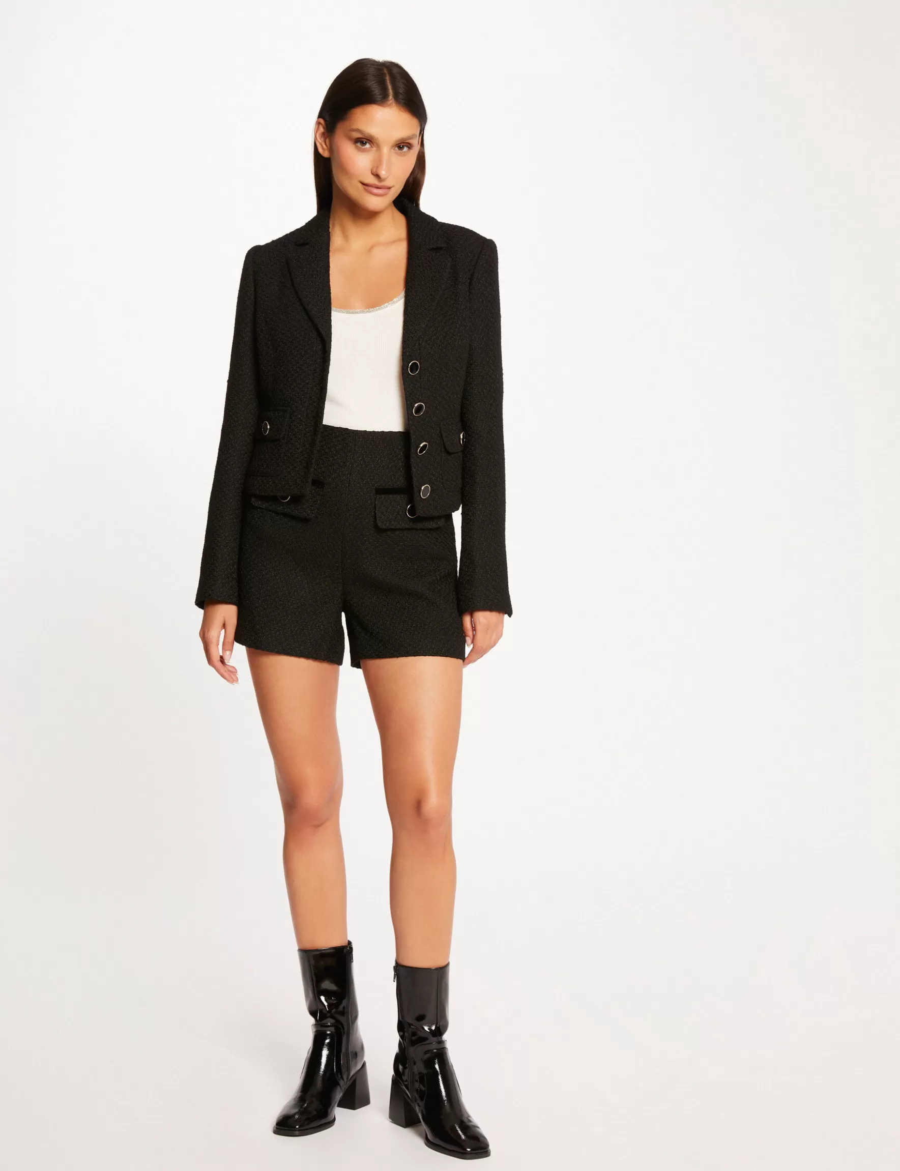 Clothes MORGAN ^Straight shorts with velvet details ladies' black