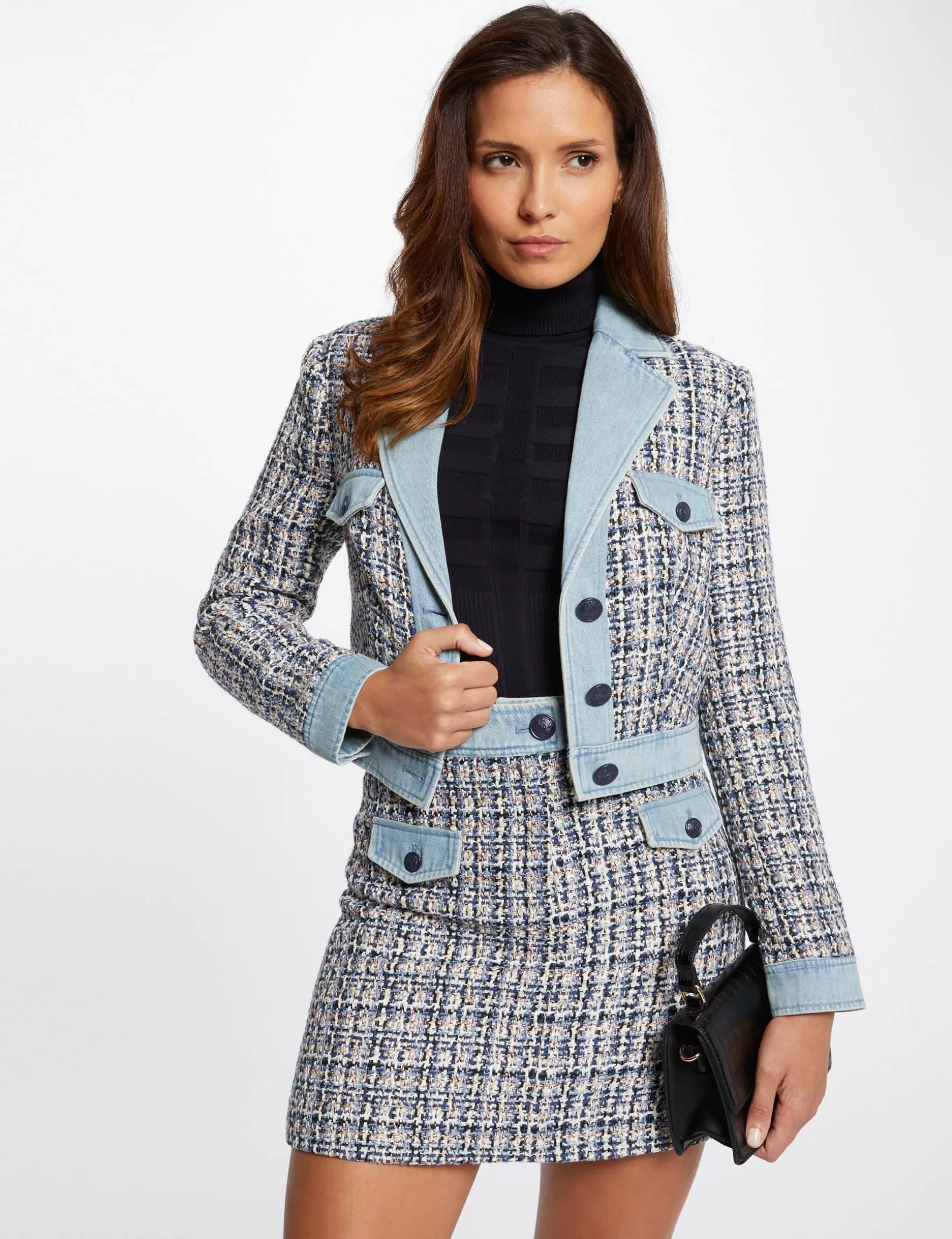 Clothes MORGAN ^Straight tweed jacket with denim details ladies' multico