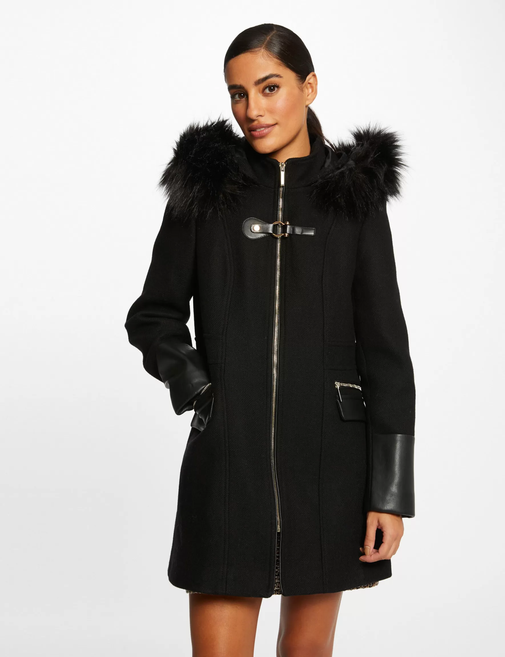 Clothes MORGAN ^Straight zipped coat with hood ladies' black