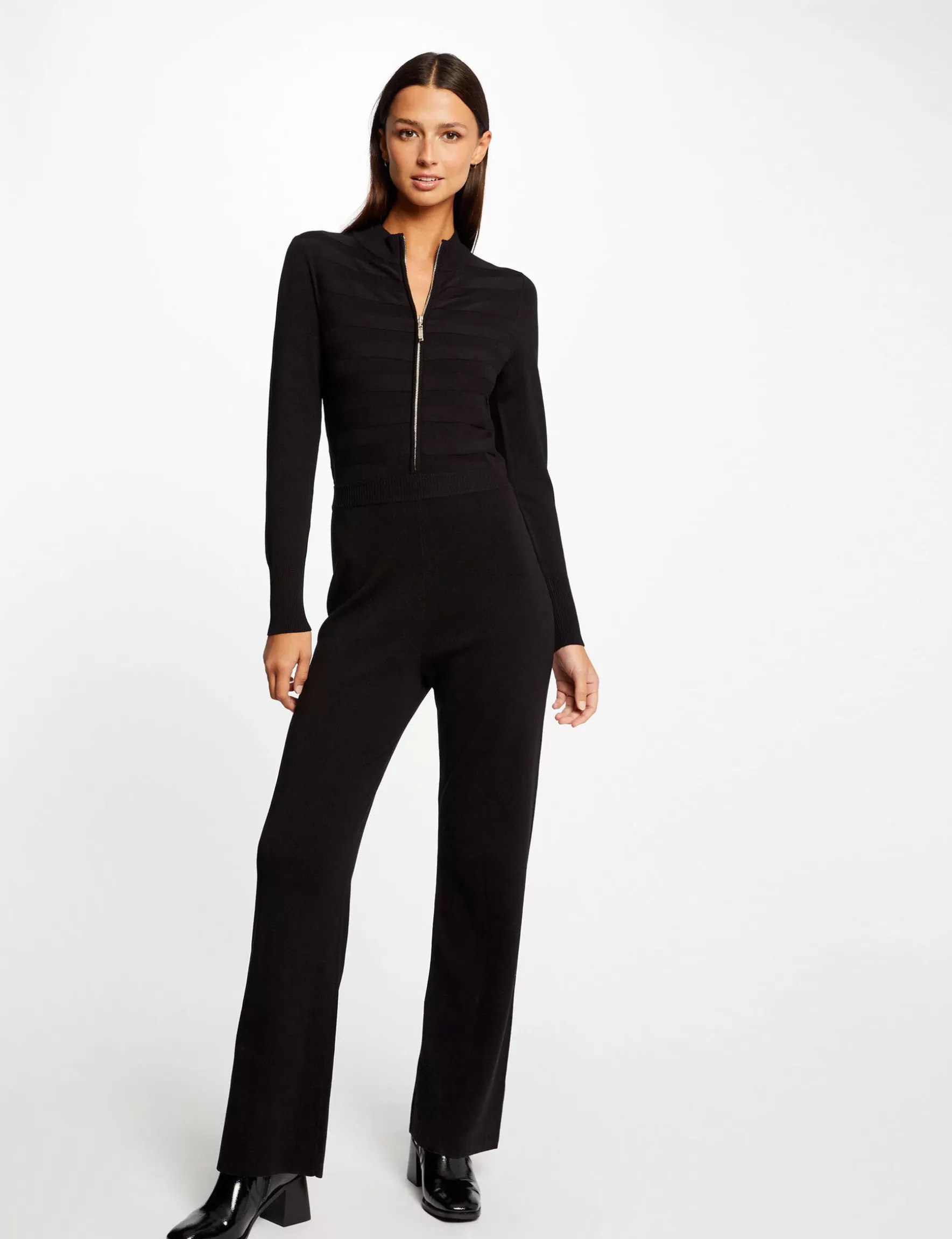 Clothes MORGAN ^Straight zipped knitted jumpsuit ladies' black