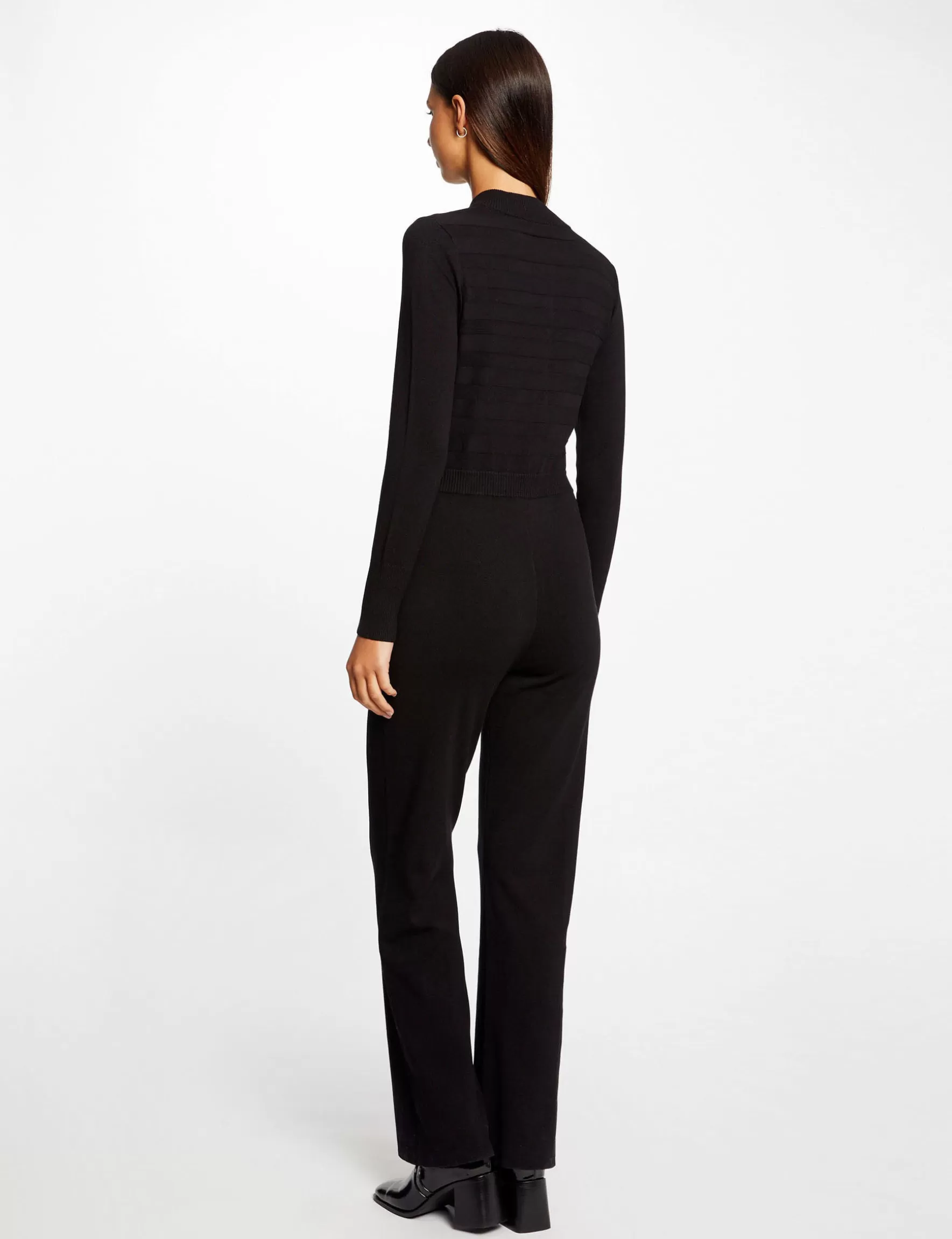 Clothes MORGAN ^Straight zipped knitted jumpsuit ladies' black