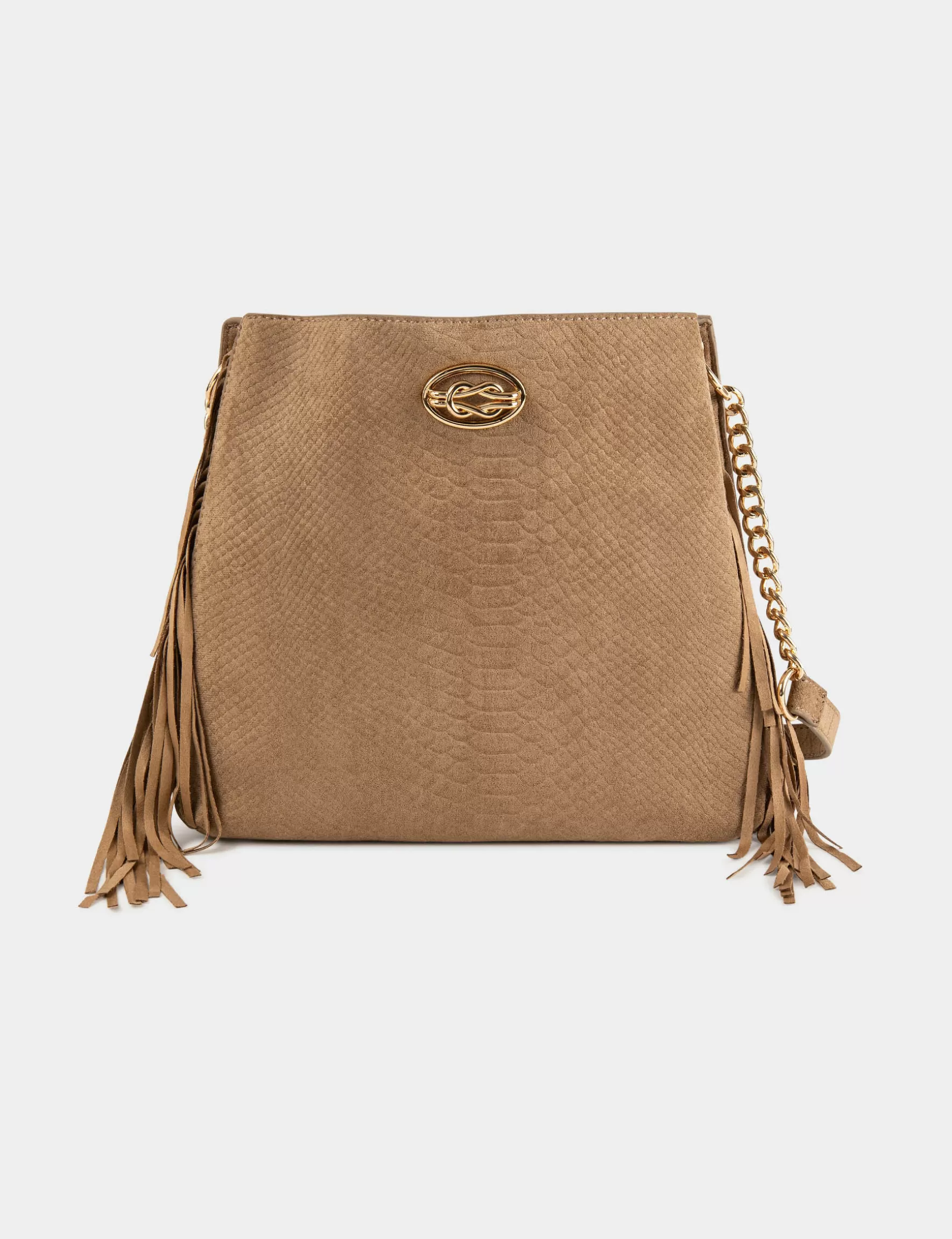 Accessories MORGAN ^Trapeze bag with croc effect and fringes ladies' beige