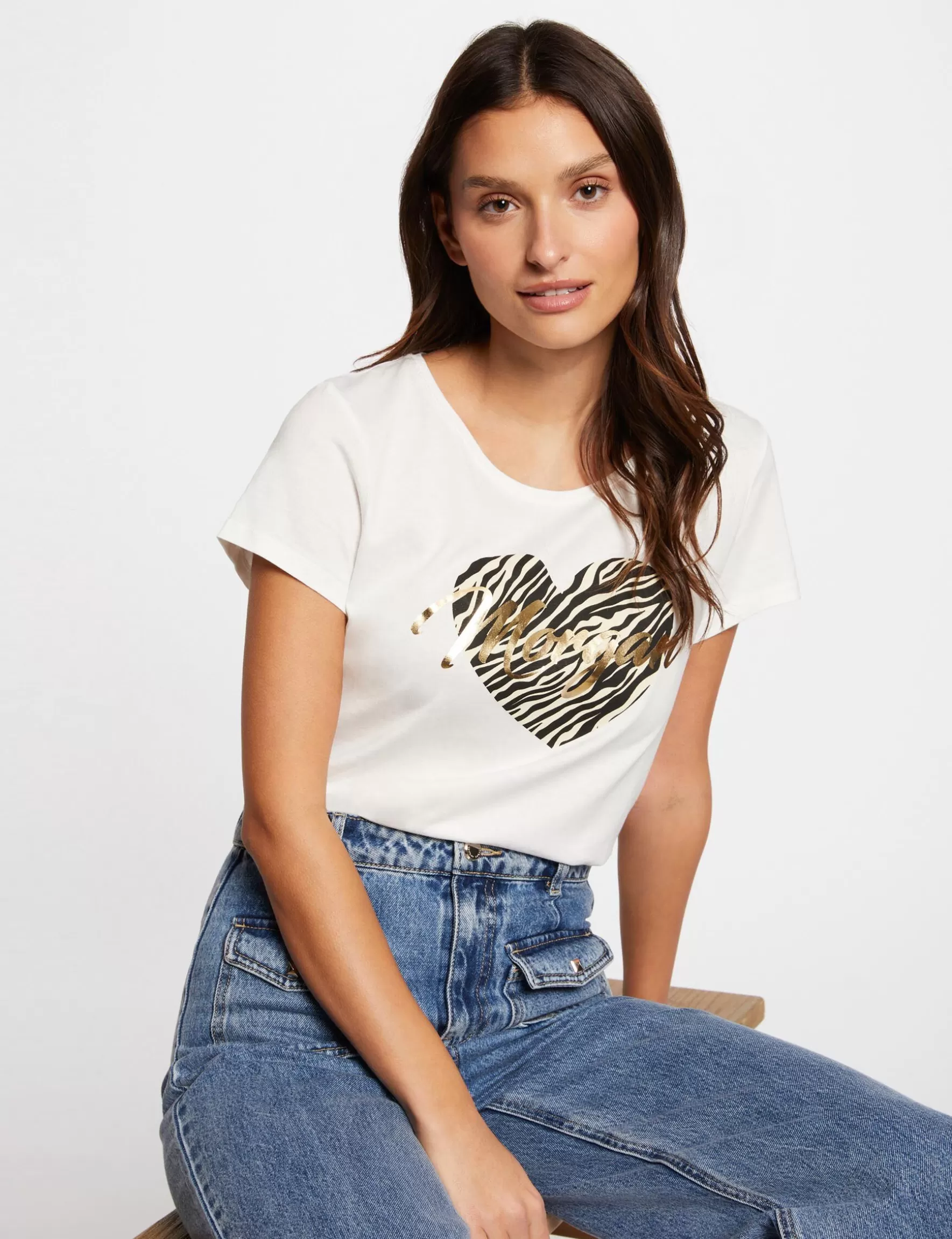 Clothes MORGAN ^T-shirt with message ladies' ecru