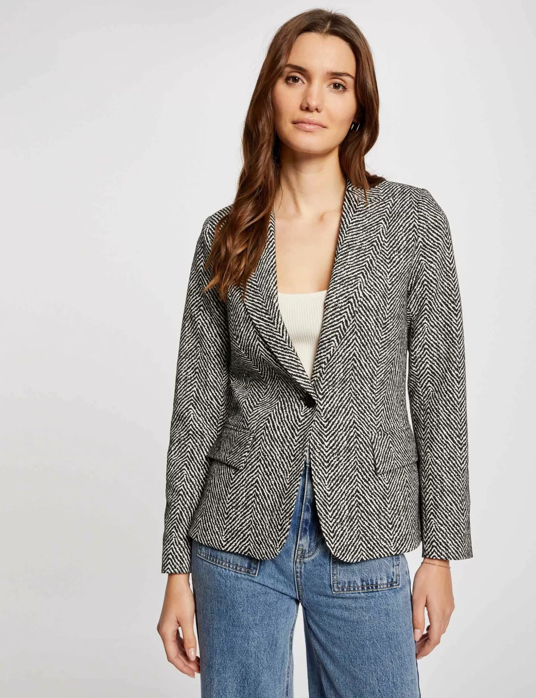 Clothes MORGAN ^Waisted blazer chevron print ladies' multico