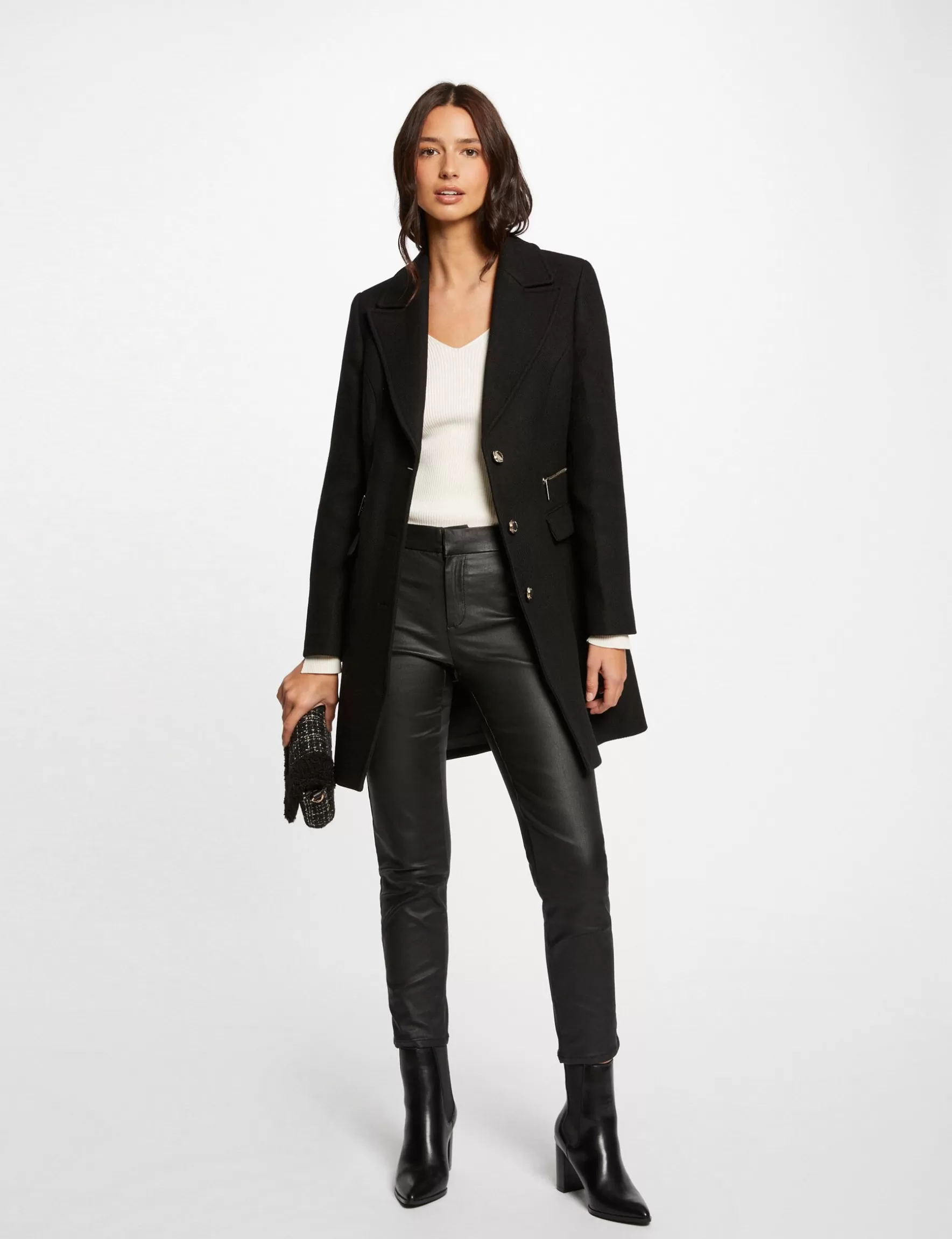 Clothes MORGAN ^Waisted coat with zipped detail ladies' black