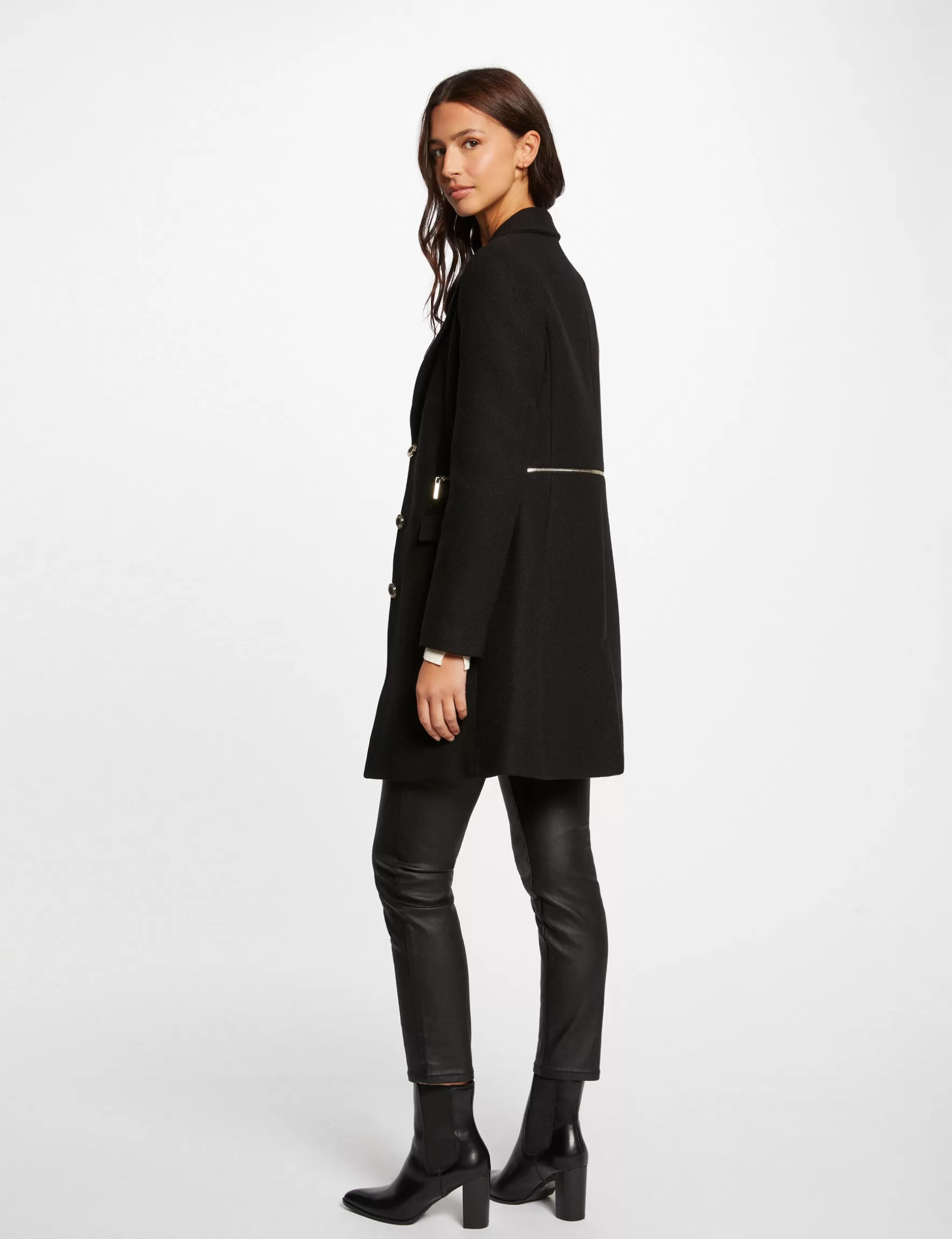 Clothes MORGAN ^Waisted coat with zipped detail ladies' black