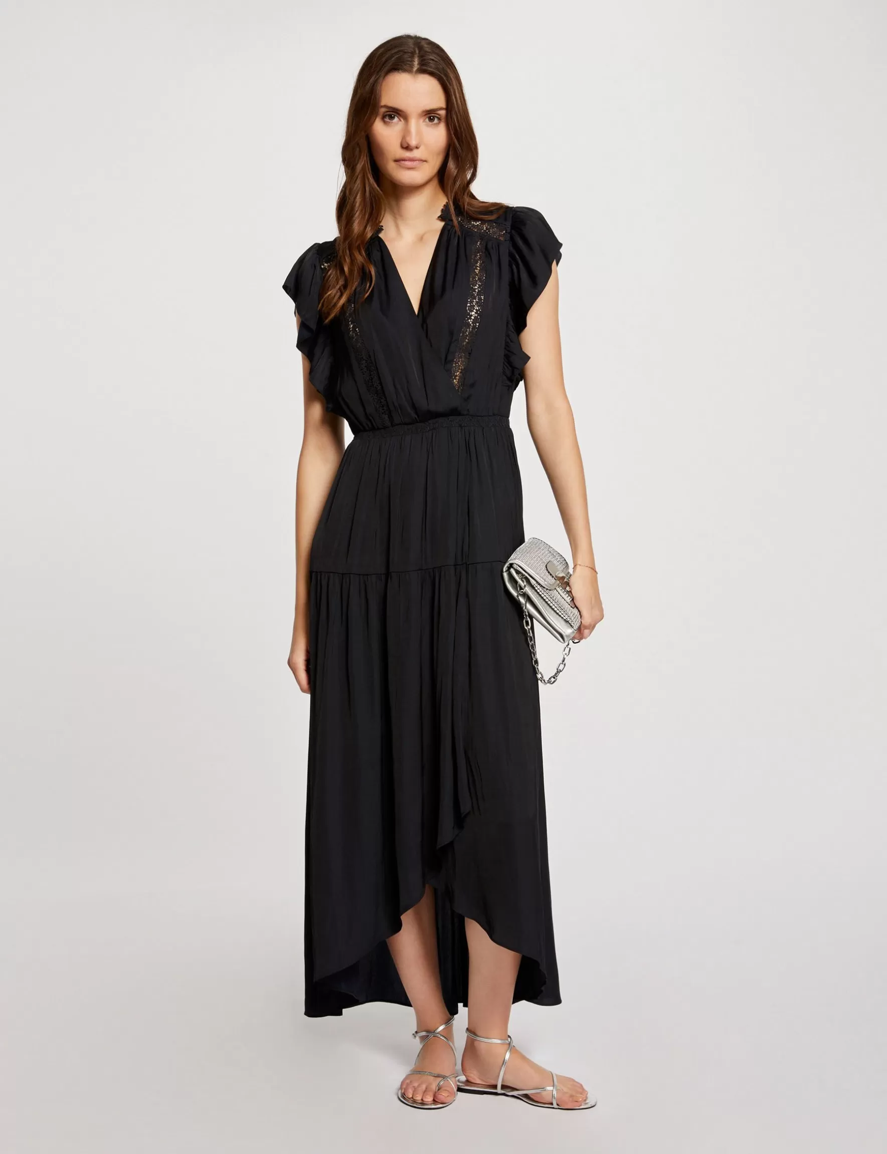 Clothes MORGAN ^Waisted maxi dress with lace ladies' navy