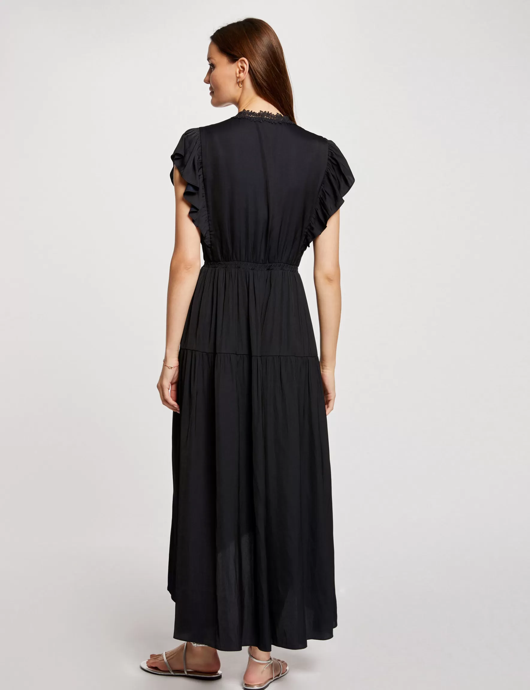 Clothes MORGAN ^Waisted maxi dress with lace ladies' navy