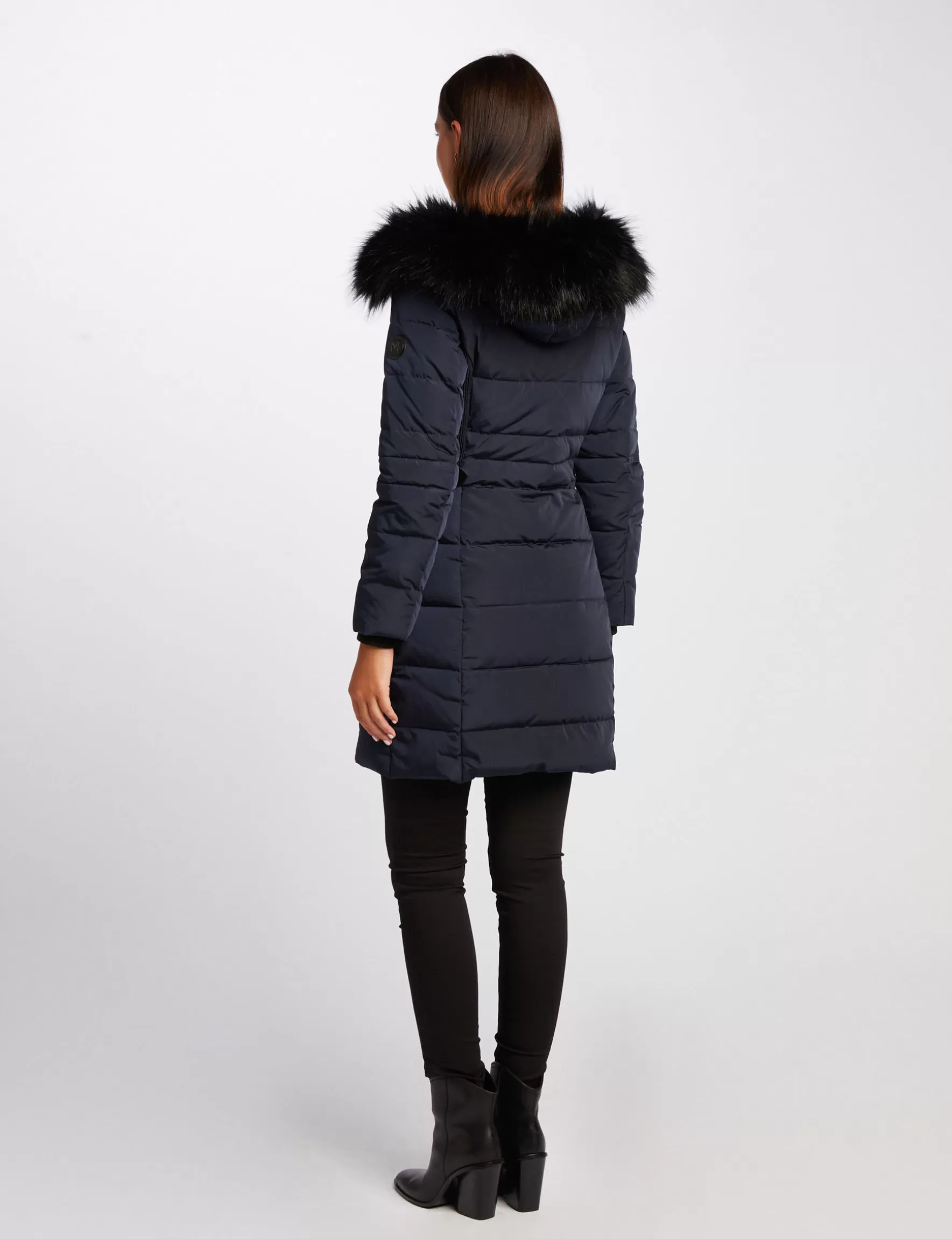 Clothes MORGAN ^Waisted padded jacket with hood ladies' navy