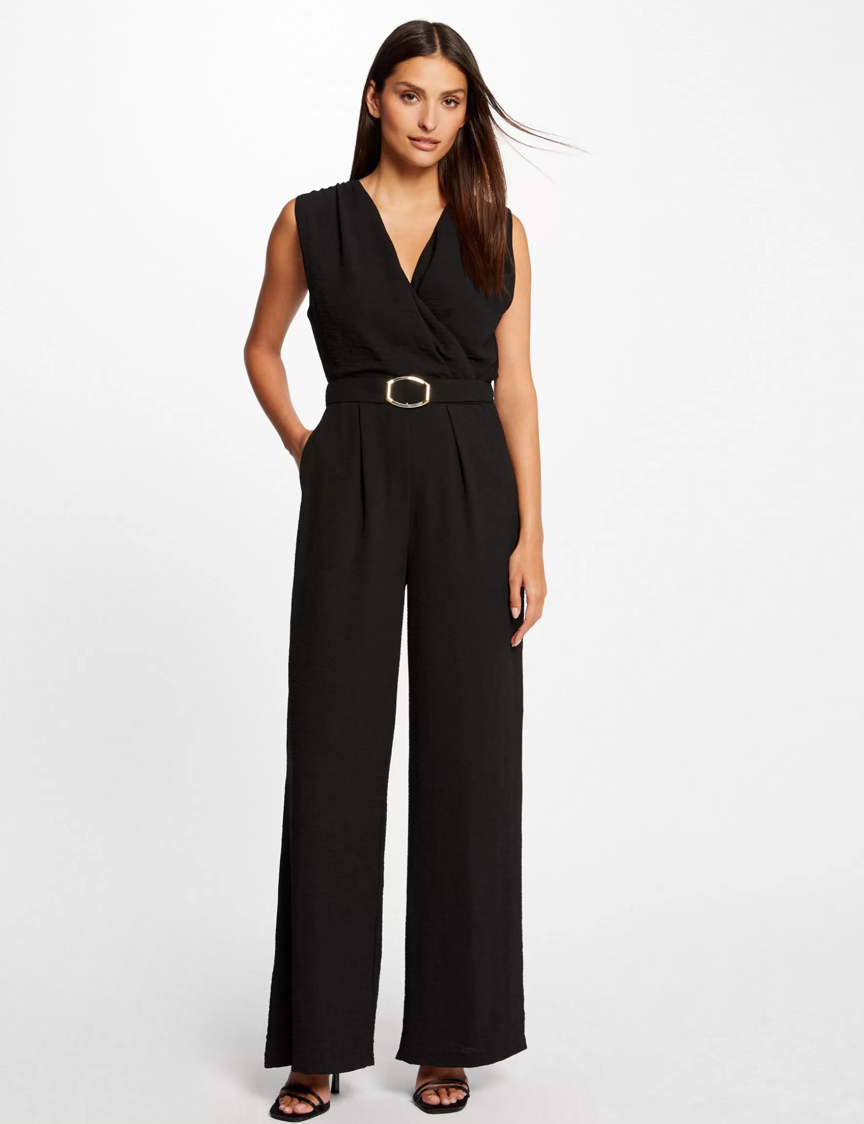 Clothes MORGAN ^Wide leg jumpsuit with buckle detail ladies' black