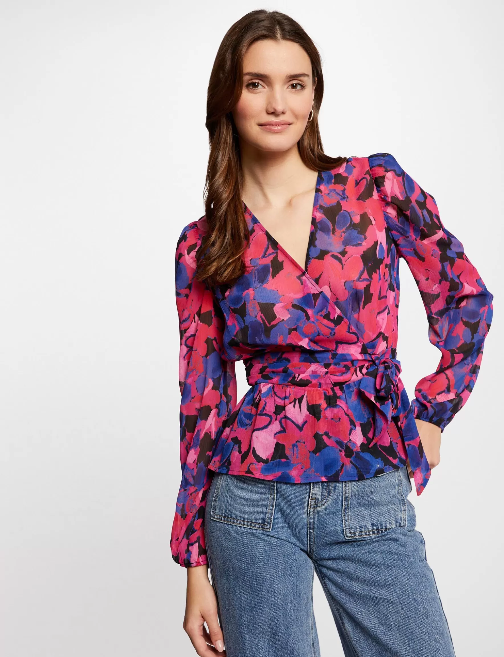 Clothes MORGAN ^Wrap-over top floral print ladies' multico