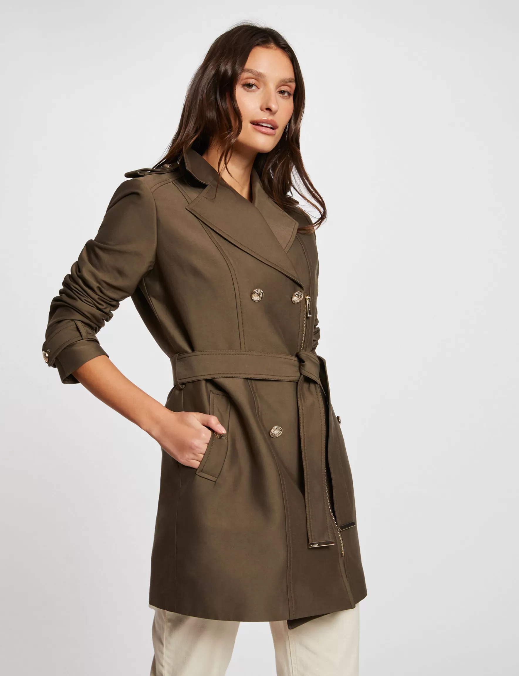 Clothes MORGAN ^Zipped long trenchcoat khaki green ladies' khaki_green