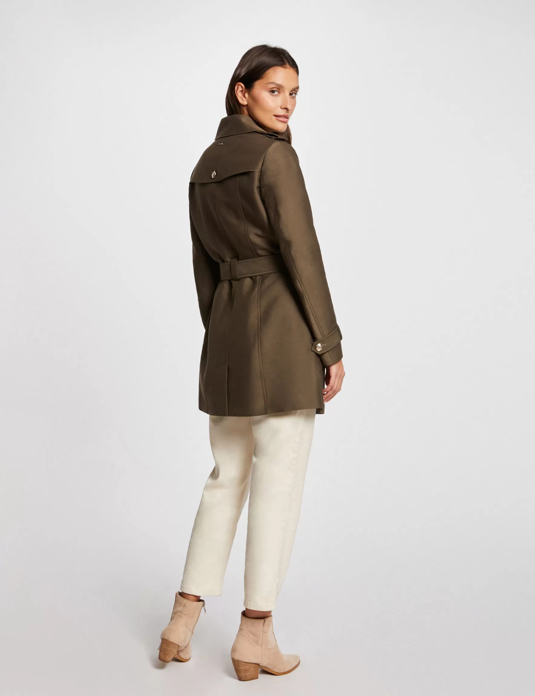 Clothes MORGAN ^Zipped long trenchcoat khaki green ladies' khaki_green