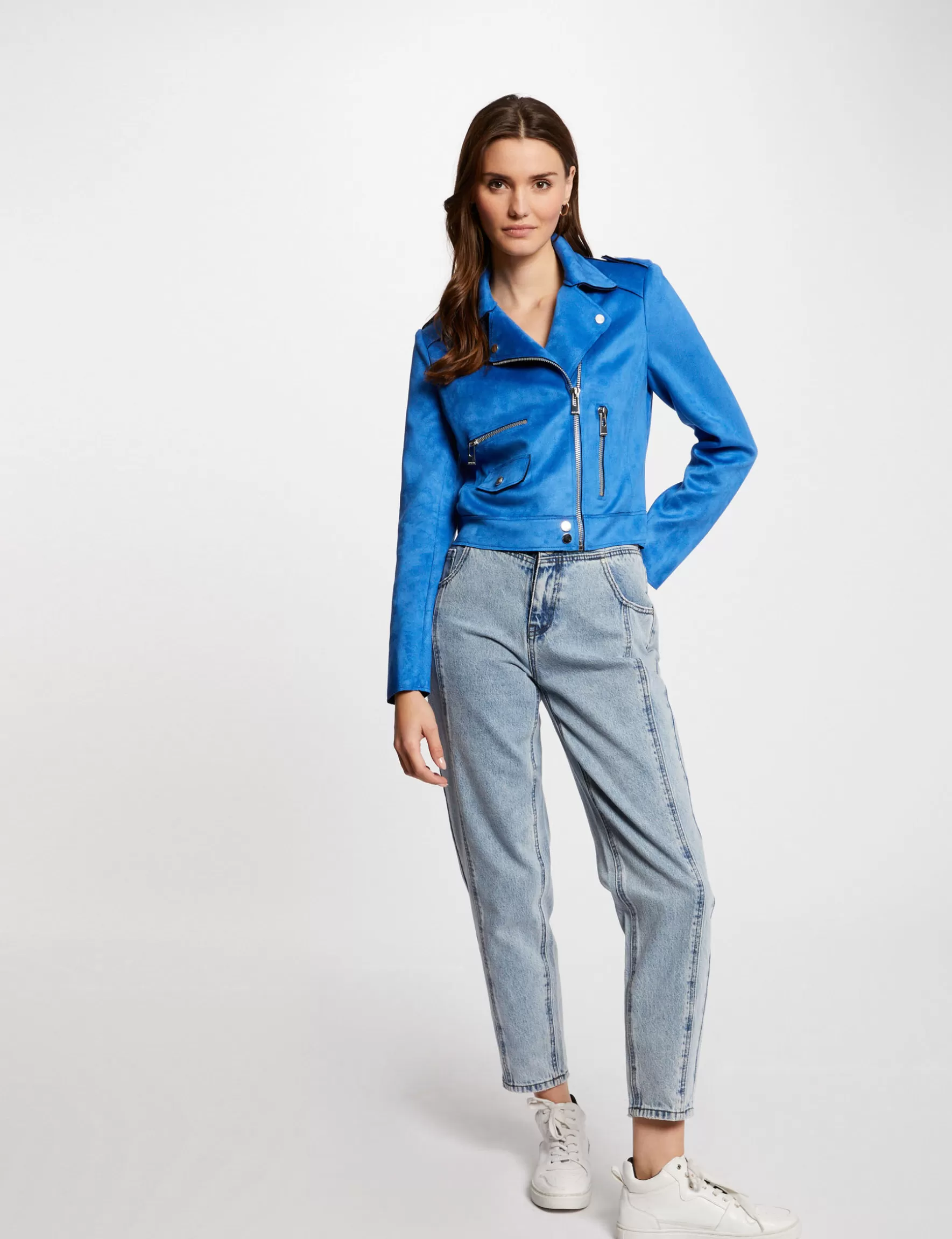 Clothes MORGAN ^Zipped short suede jacket ladies' blue