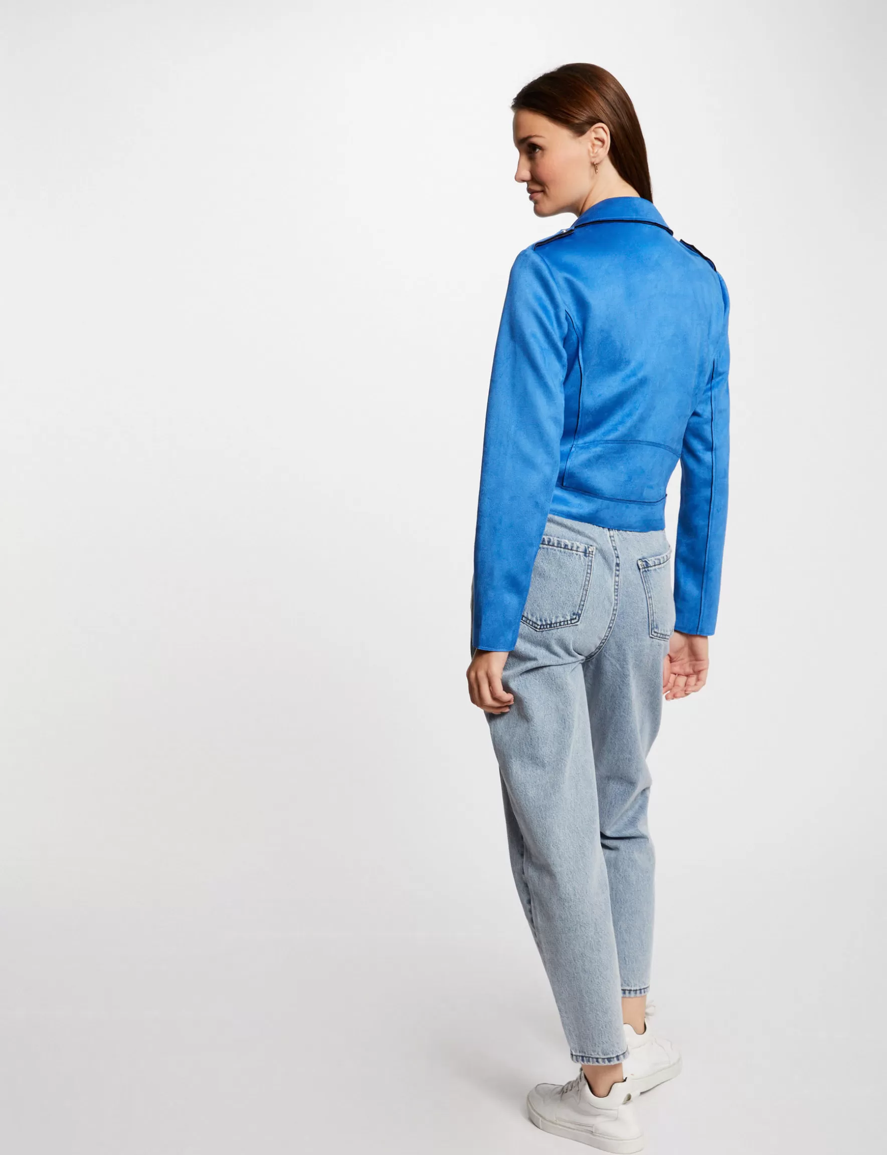 Clothes MORGAN ^Zipped short suede jacket ladies' blue